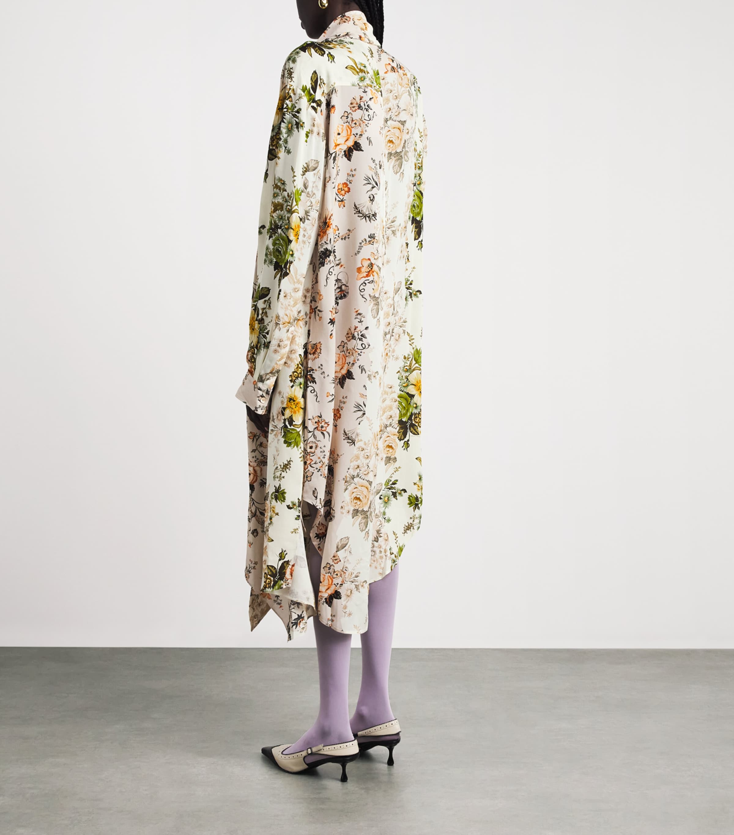 Acne Studios Womens Silk Floral Tie-Neck Midi Dress Beige/white Image 4