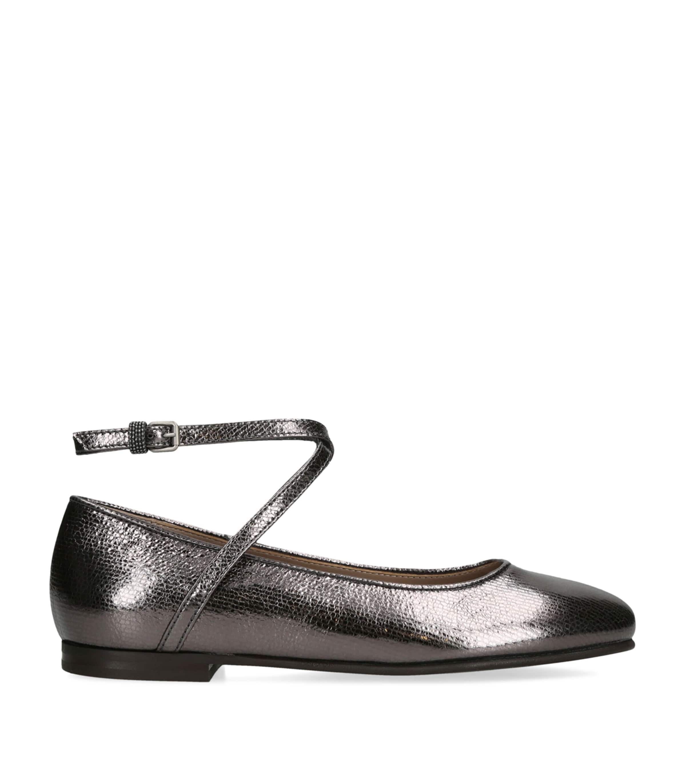 Brunello Cucinelli Leather Metallic Ballet Flats In Silver