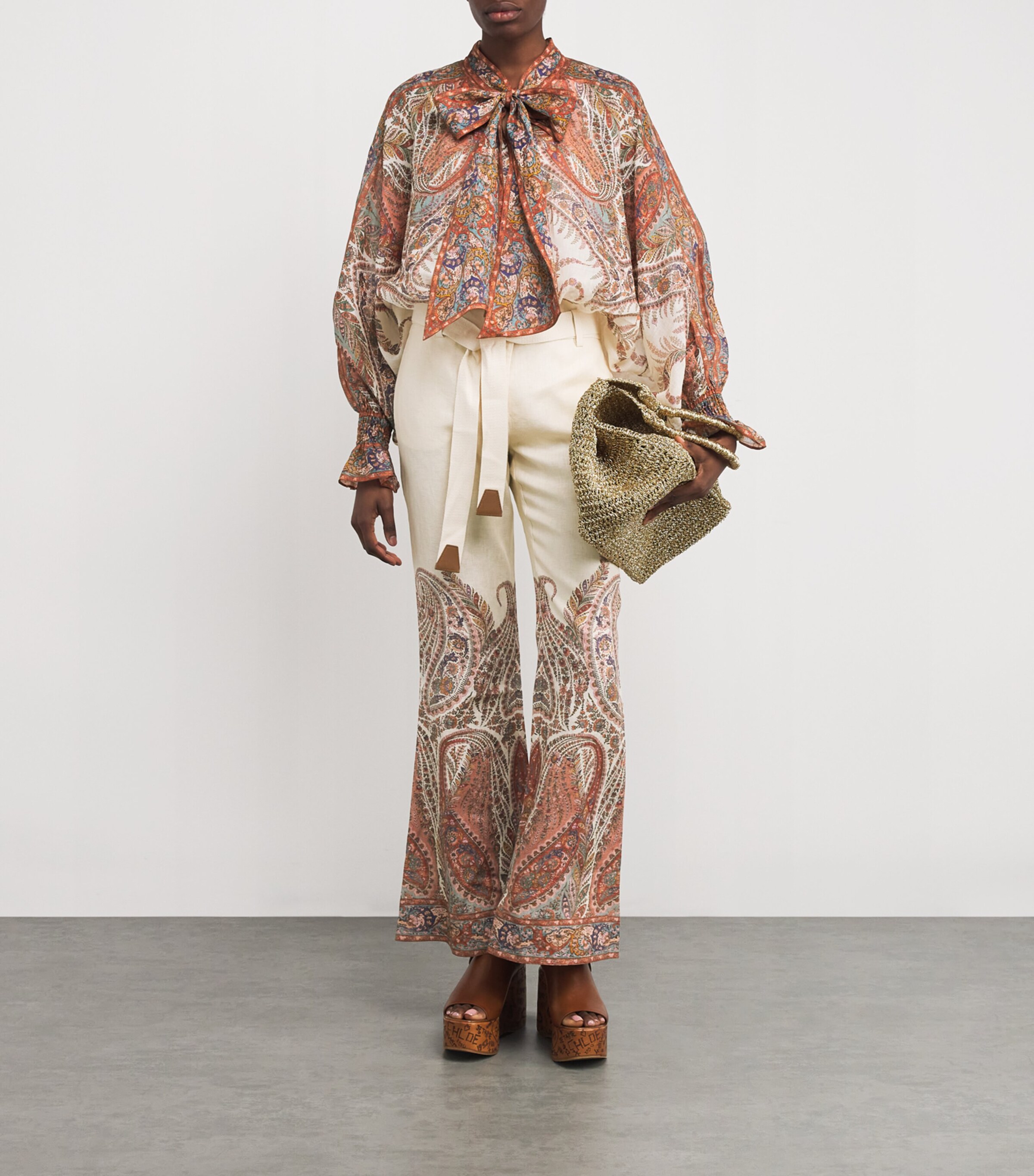 Zimmermann Womens Ramie Paisley Rhiannon Blouse Cmp Cream Paisley Image 2
