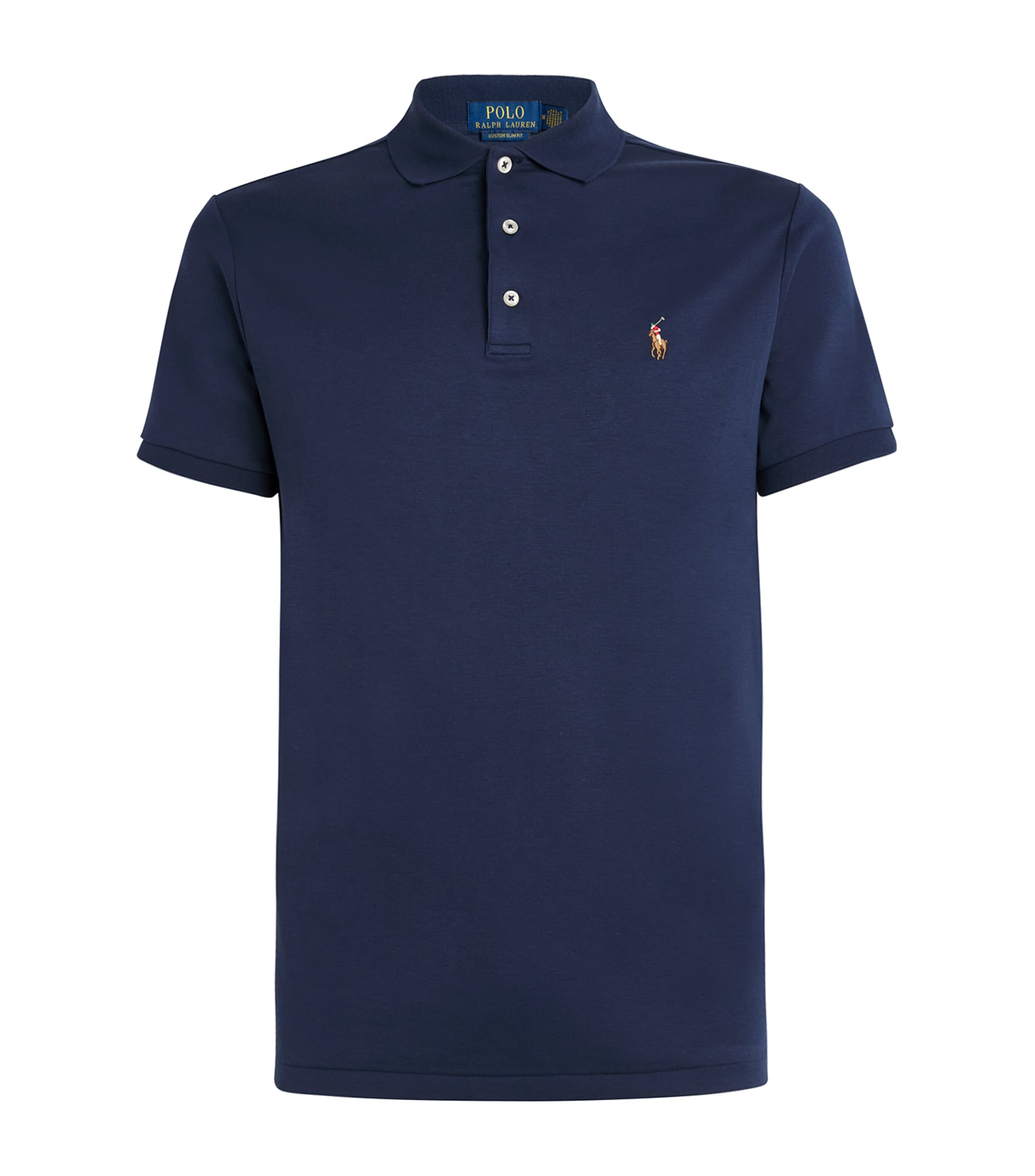 Polo Ralph Lauren Mens Cotton Custom Slim-Fit Polo Shirt French Navy Image 1
