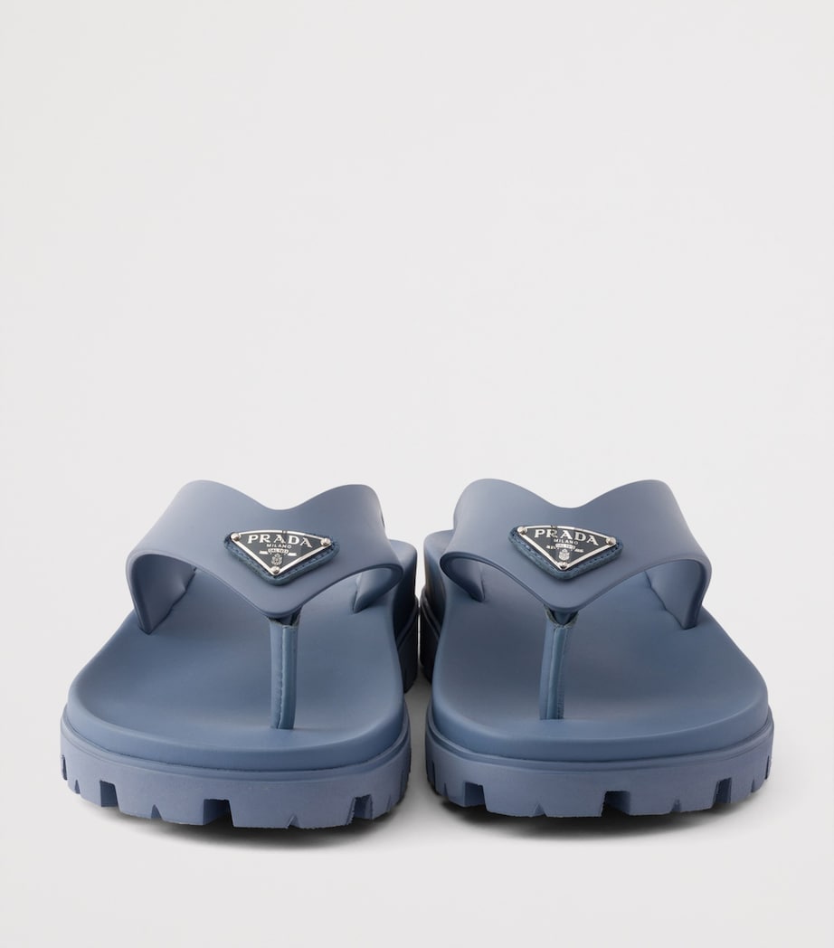 Prada Rubber Logo Thong Sandals Blue Image 5