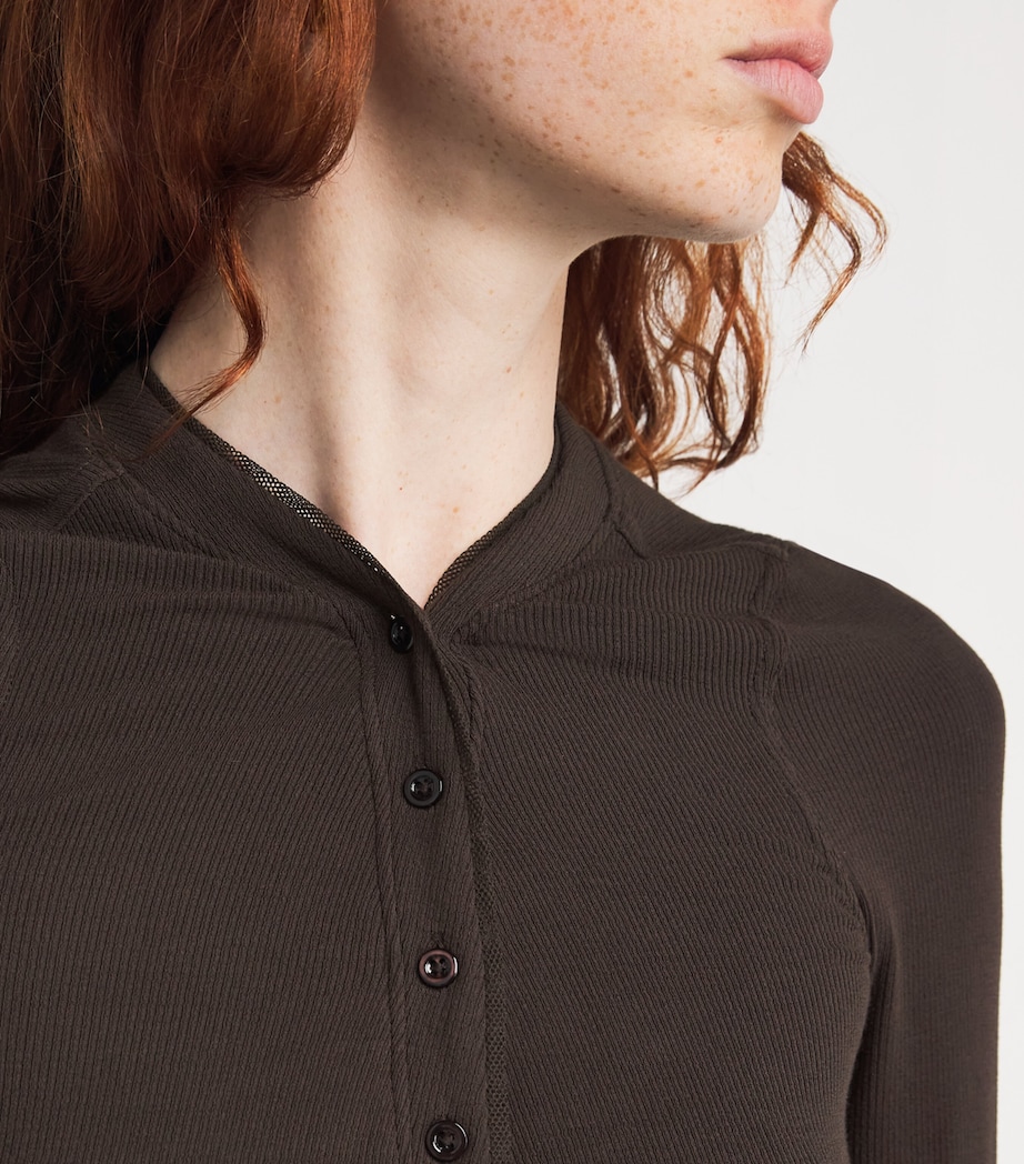 Modal Ribbed Henley T-Shirt COFFEE Image 6