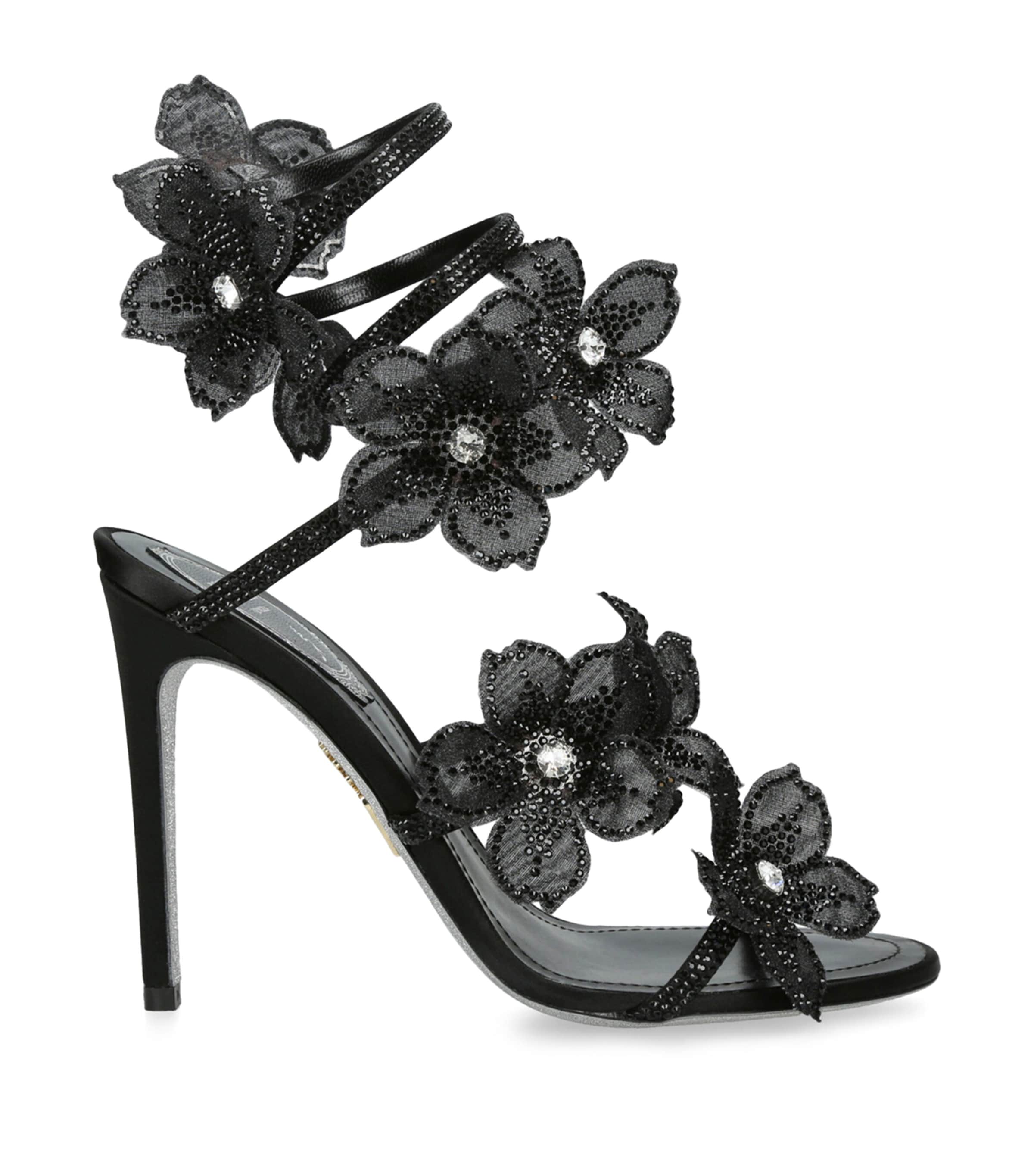 Satin Floral Cleo Sandals 105 BLACK Image 1