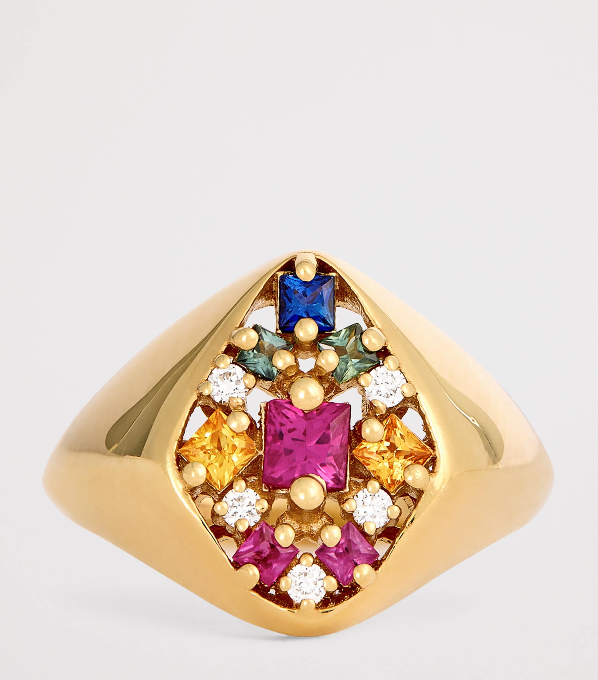 Yellow Gold, Diamond and Rainbow Sapphire La Fantaisie Signet Ring (Size 5) 18K YG/RS Image 4