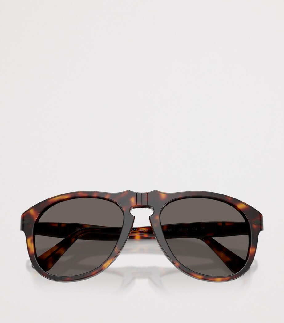 Persol Tortoiseshell PO0649NE Total Black Arrow Pilot Sunglasses Brown Image 5