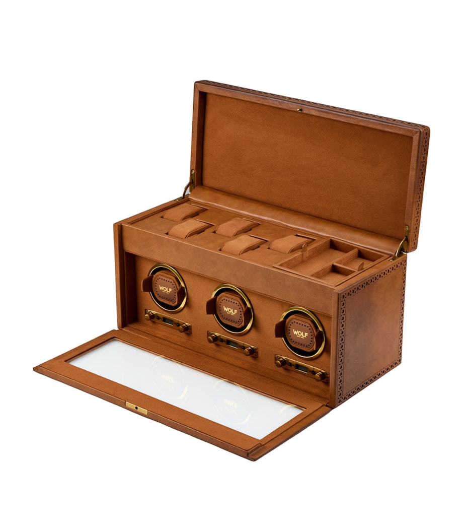WOLF Brogue Triple Watch Winder with Storage Burnished Brown Image 2