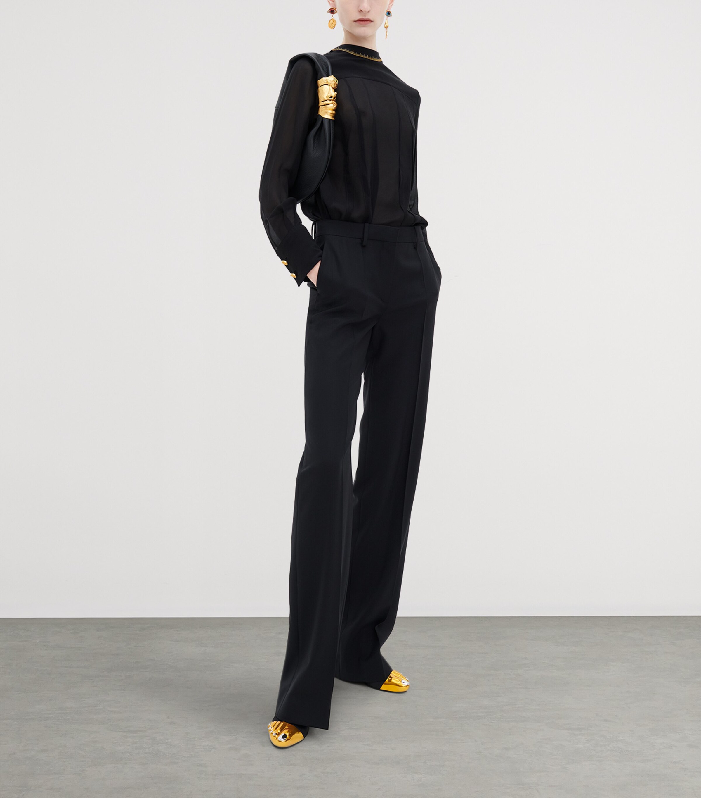 Schiaparelli Womens Virgin Wool Boyfit Trousers Black Image 4