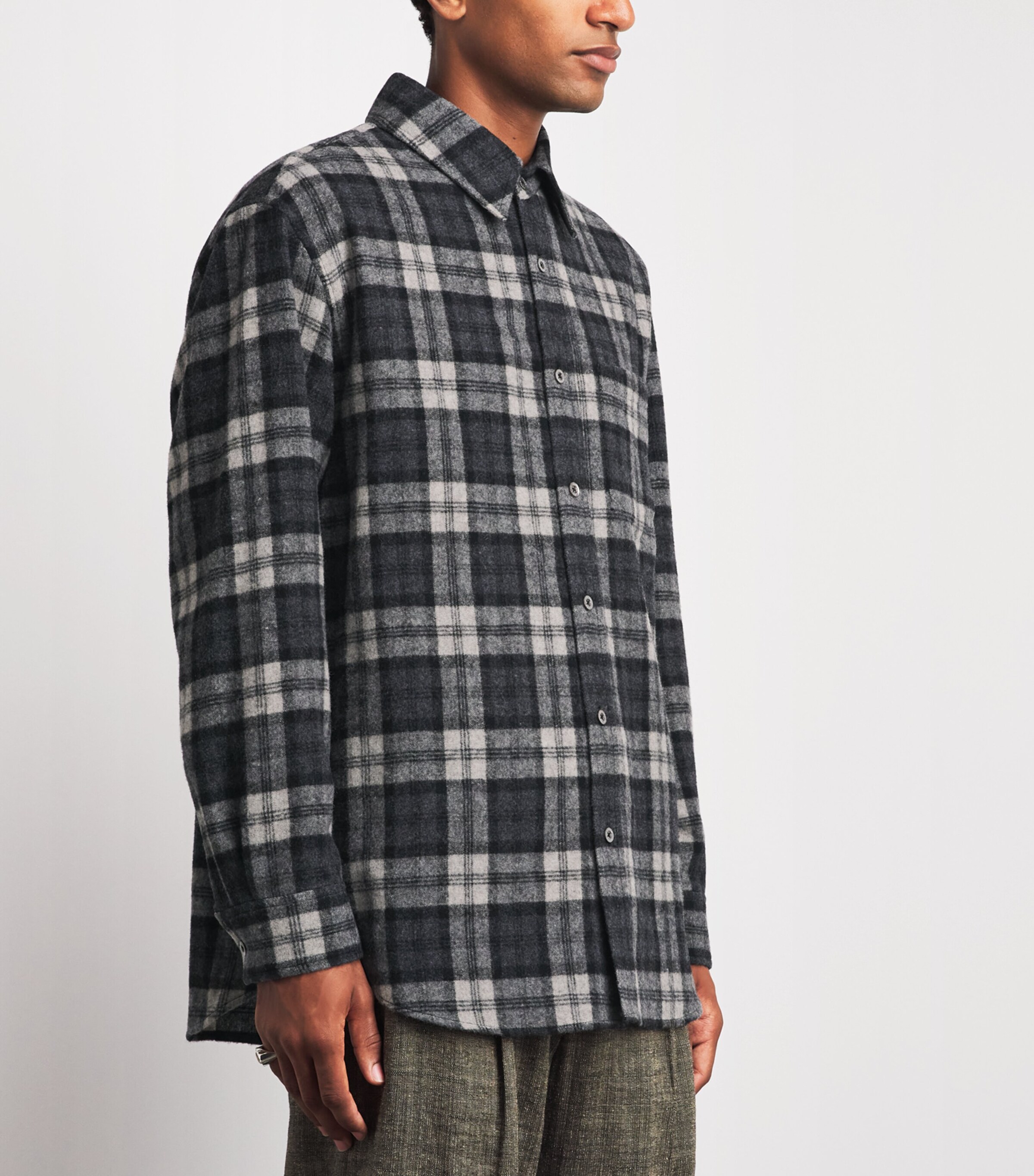 System Mens Wool-Blend Check Shirt Dark Grey Image 4