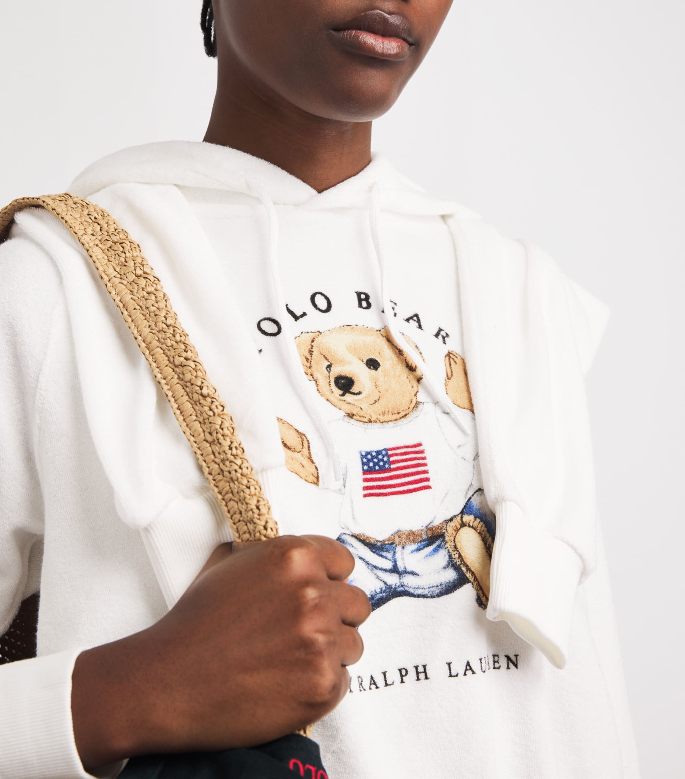 Polo Ralph Lauren Womens Micro-Towelling Sitting Polo Bear Hoodie White Image 3