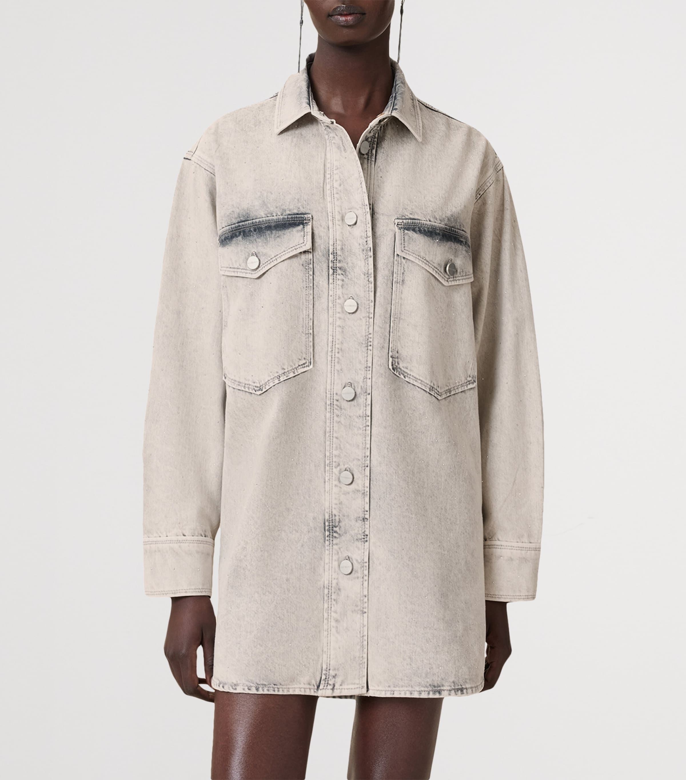 Organic Denim Faye Mini Shirt Dress SNOW GREY Image 9