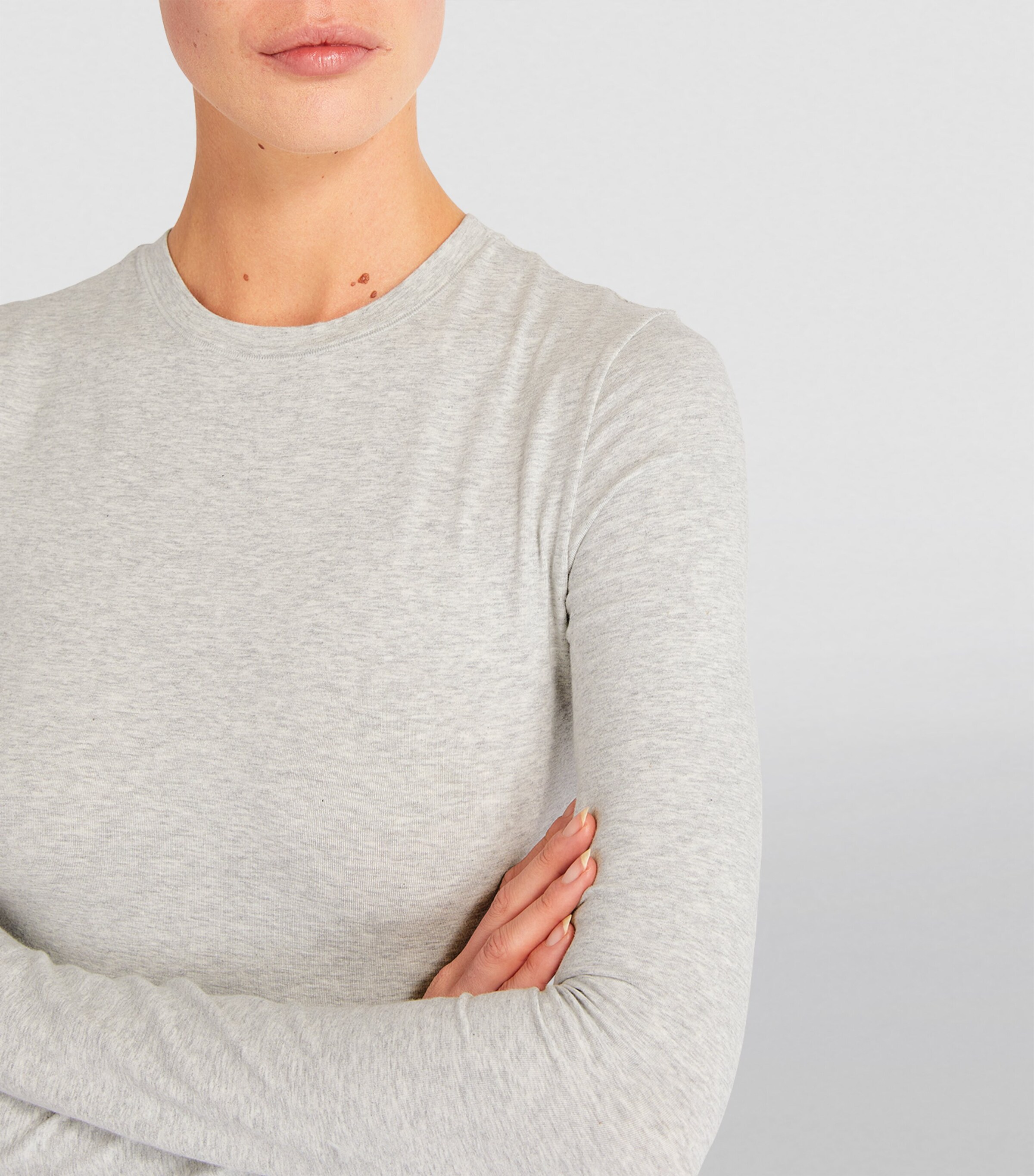 Skims Grey Cotton Jersey Long-Sleeve T-Shirt Harrods BD