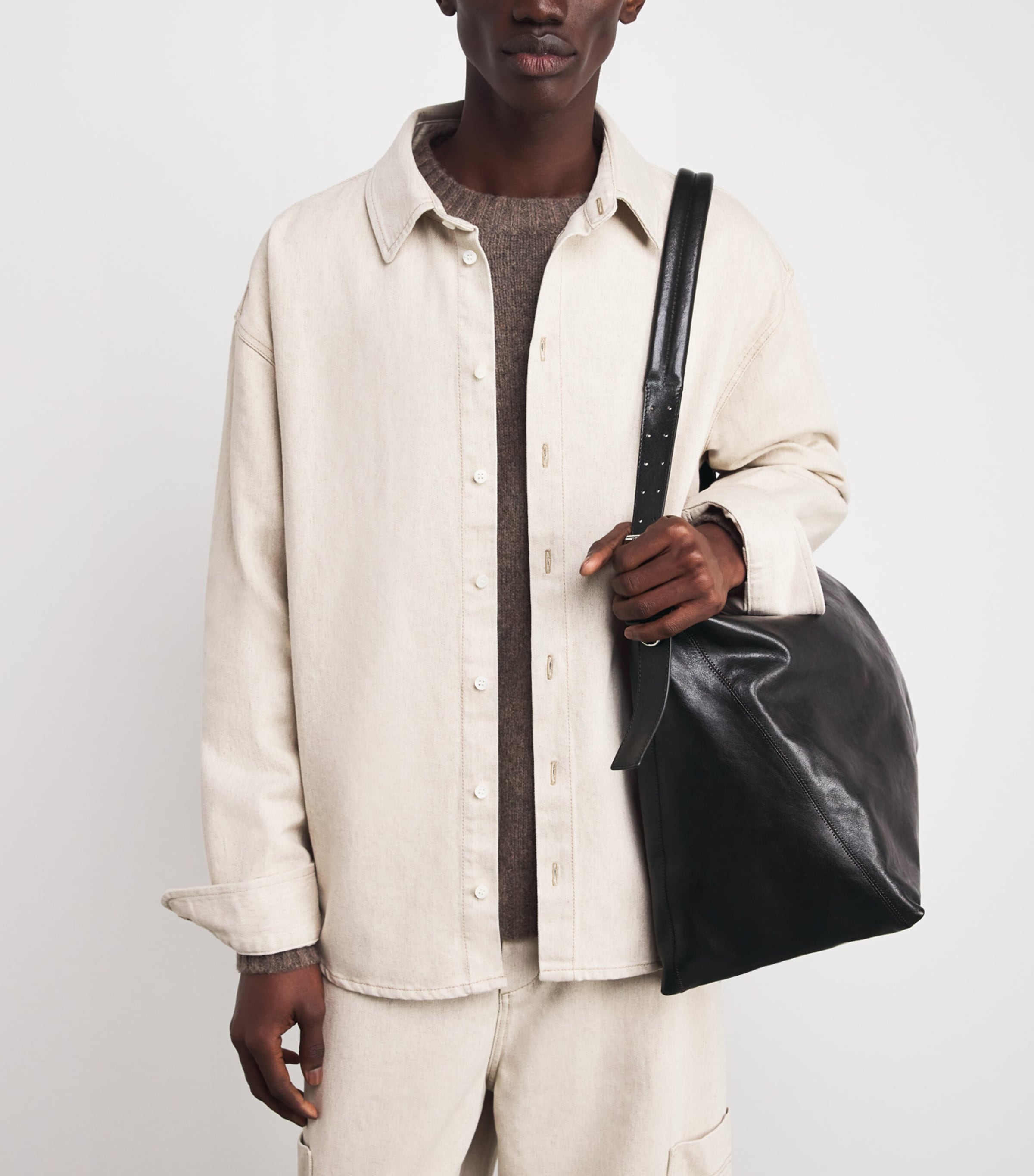 Lemaire Calfskin Belted Tote Bag Dark Chocolate Image 2