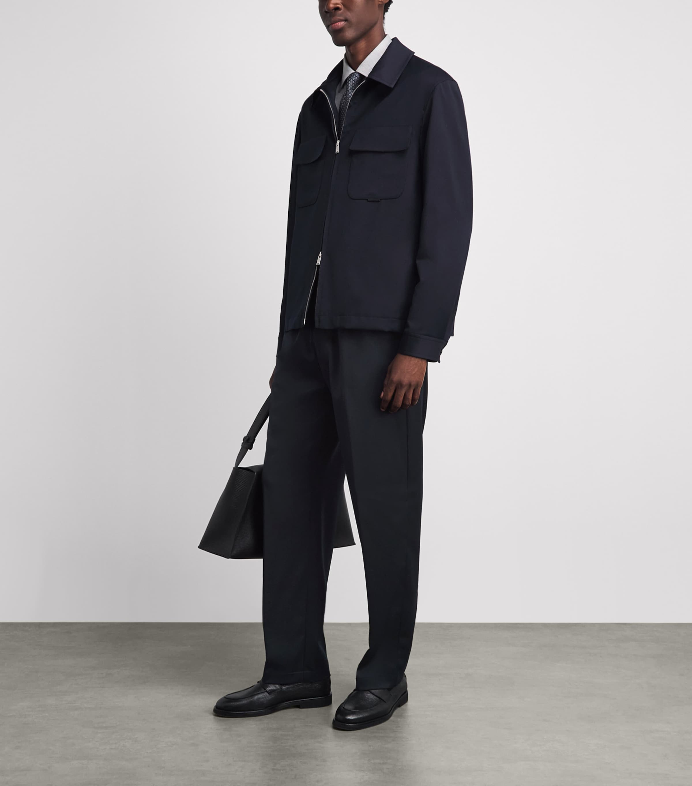 Lardini Mens Wool-Blend Easy Wear Trousers Navy Image 2