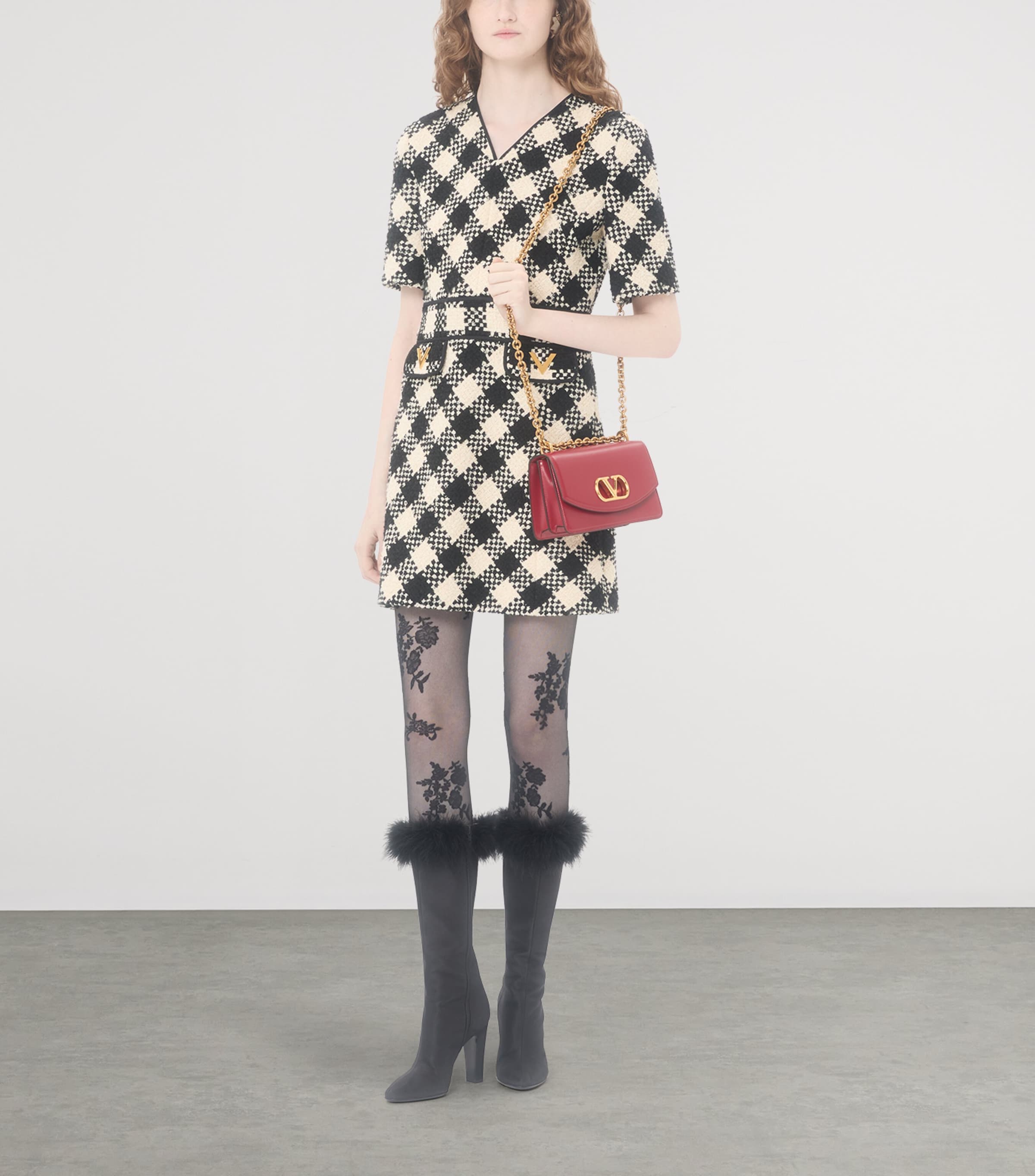 Valentino Womens Tweed V-Neck Mini Dress Image 5