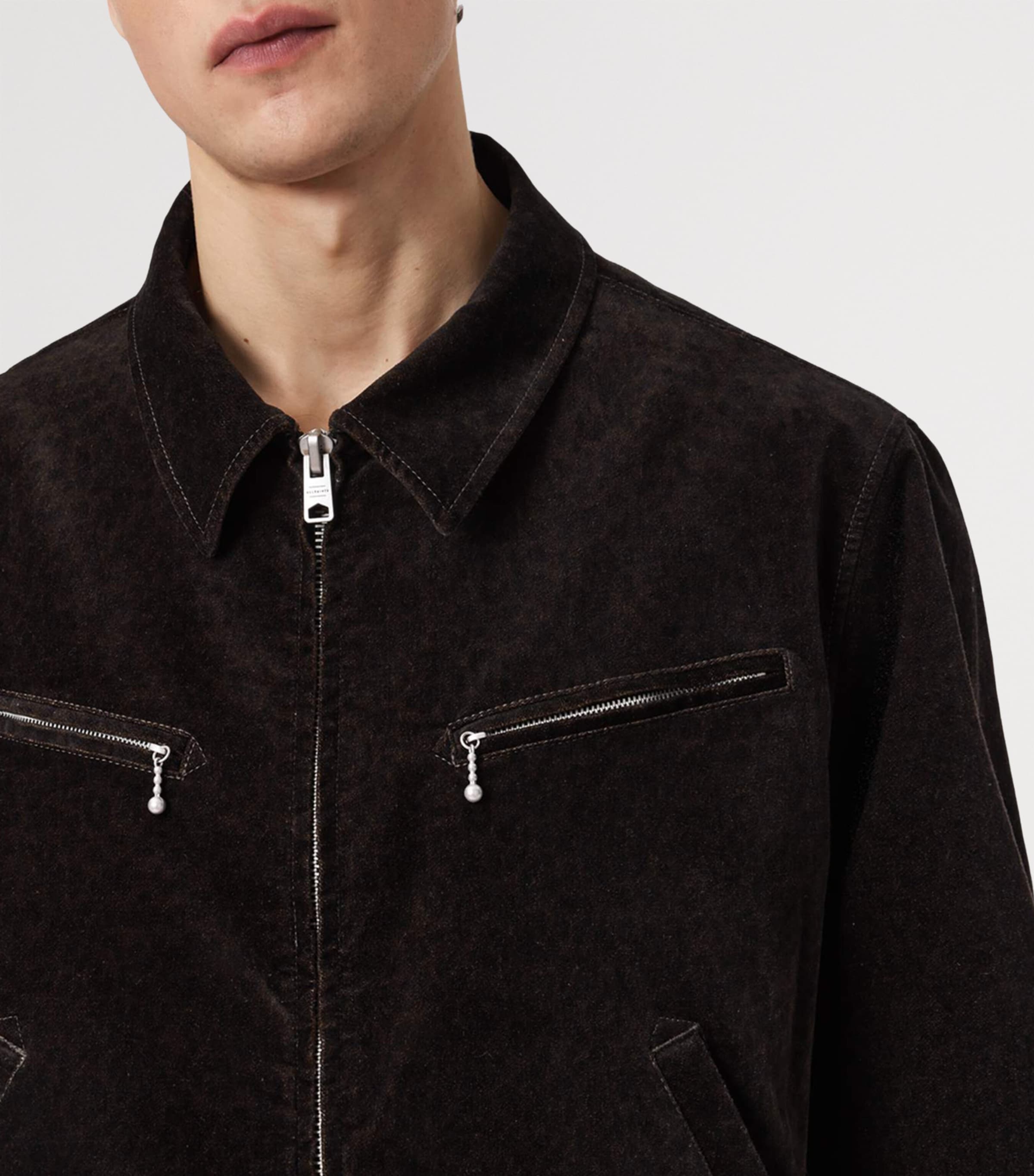 AllSaints Mens Suede Korey Jacket Traverse Brown Image 6