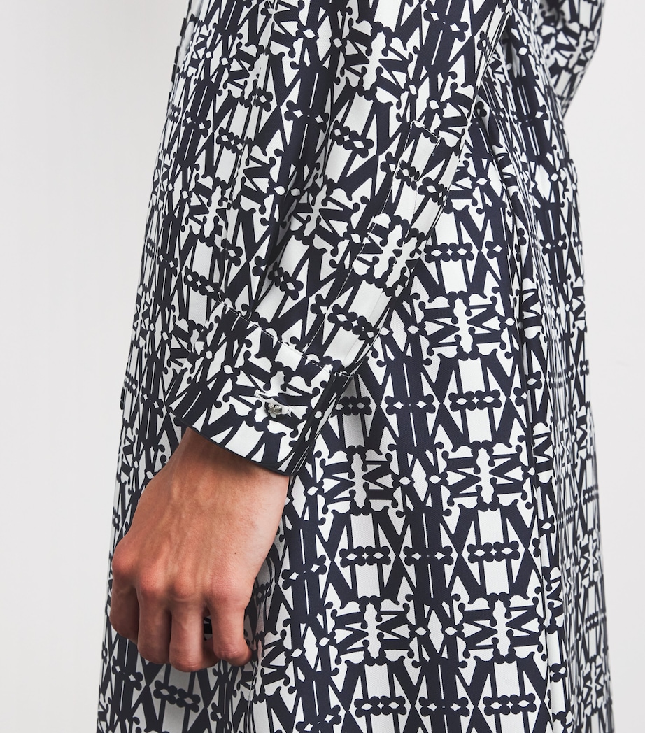 Silk Monogram Midi Shirt Dress WHITE BLUE Image 7