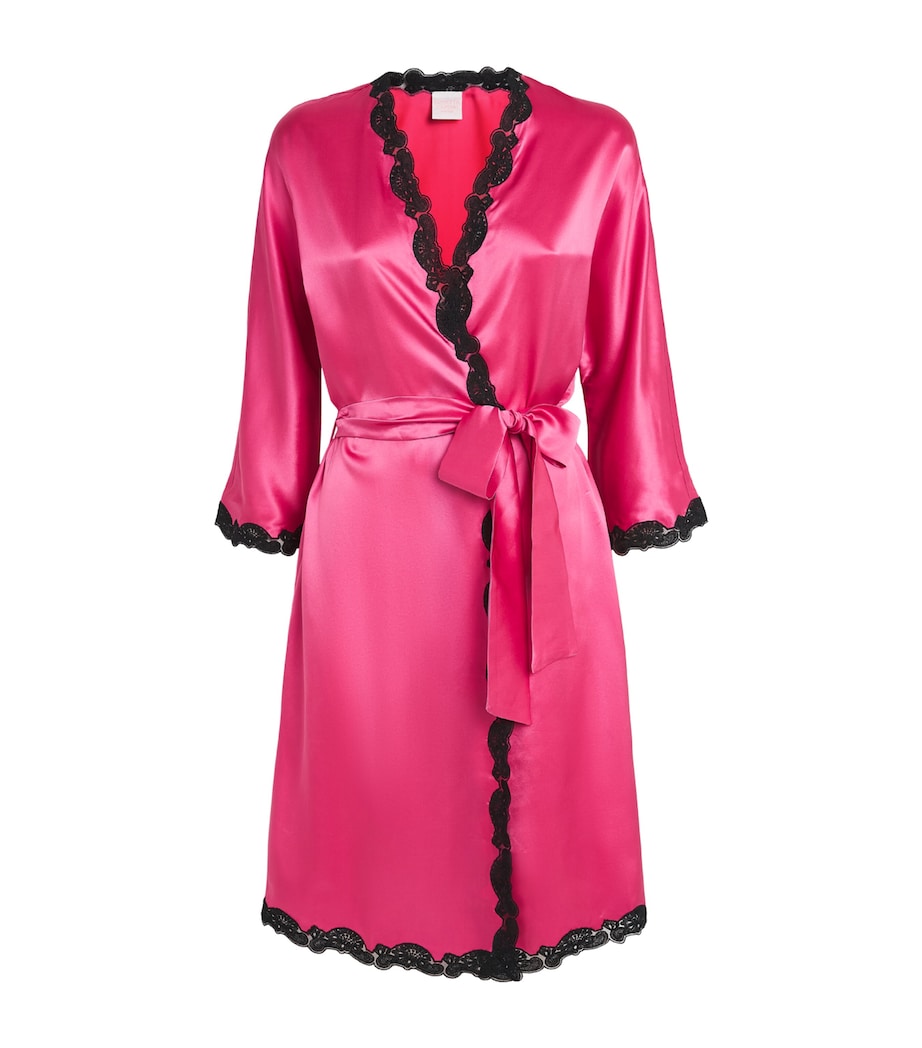 Loretta Caponi Womens Silk Corbezzollo Short Robe Fuchsia Image 1