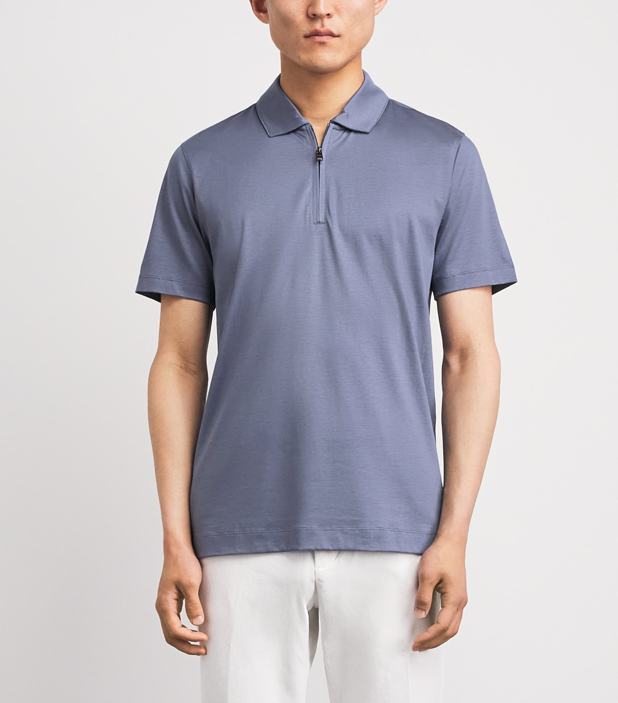 BOSS Mens Zip-Up Polo Shirt Open Blue Image 4