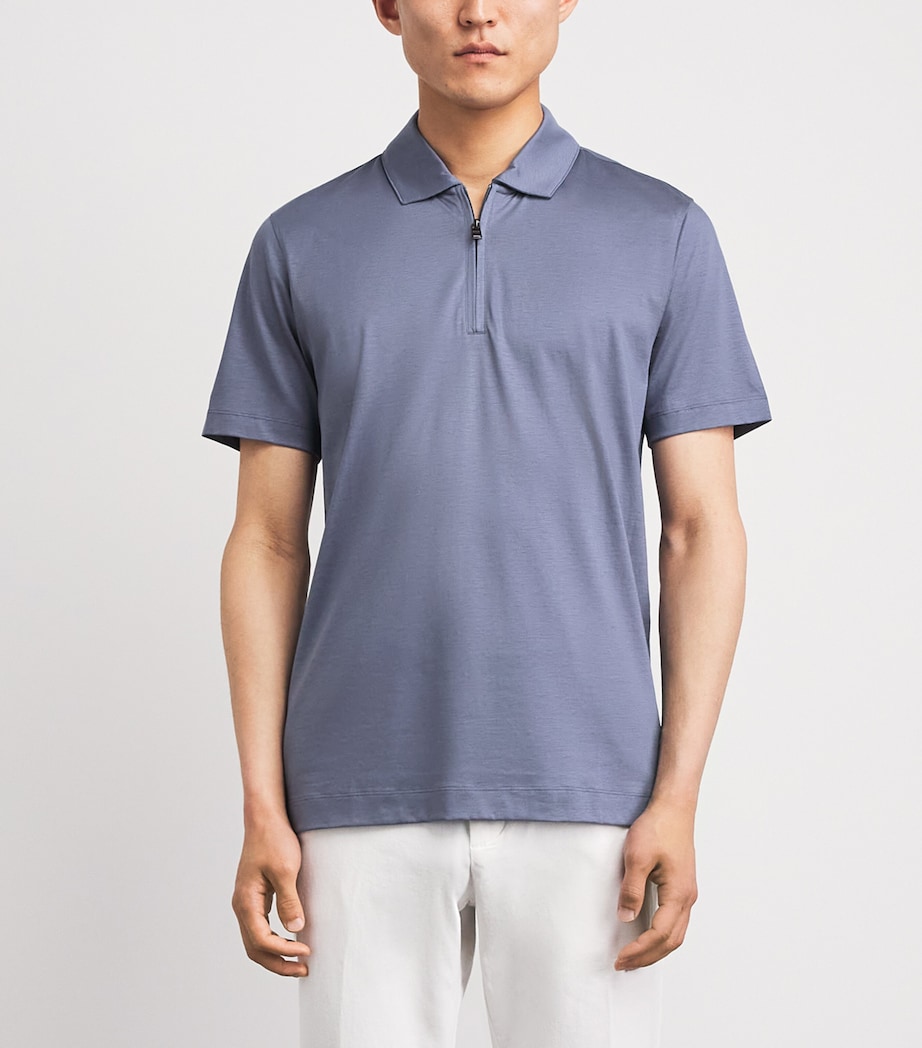 BOSS Mens Zip-Up Polo Shirt Open Blue Image 4
