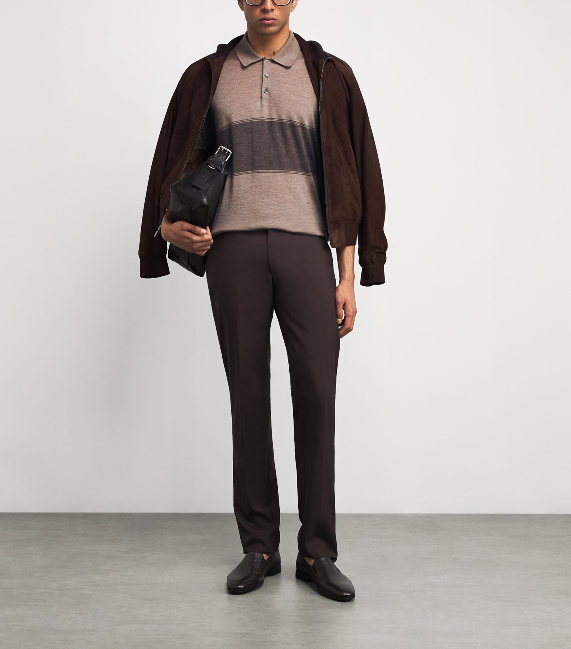 Superfine Cashmere Stripe Polo Shirt Q25929 PEBBLE/ASH Image 2