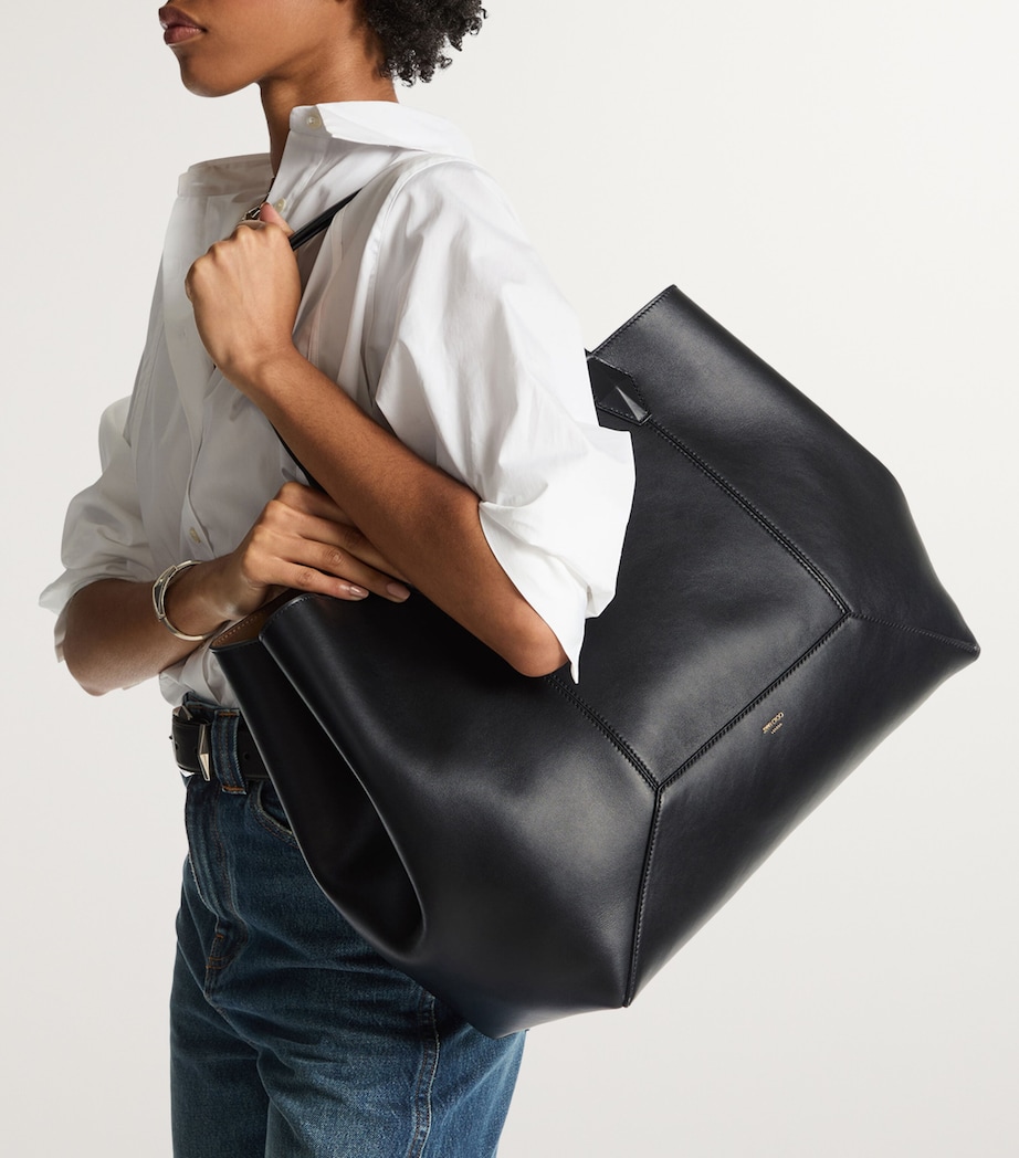 Diamond Large Leather Tote Bag BLACK Image 7