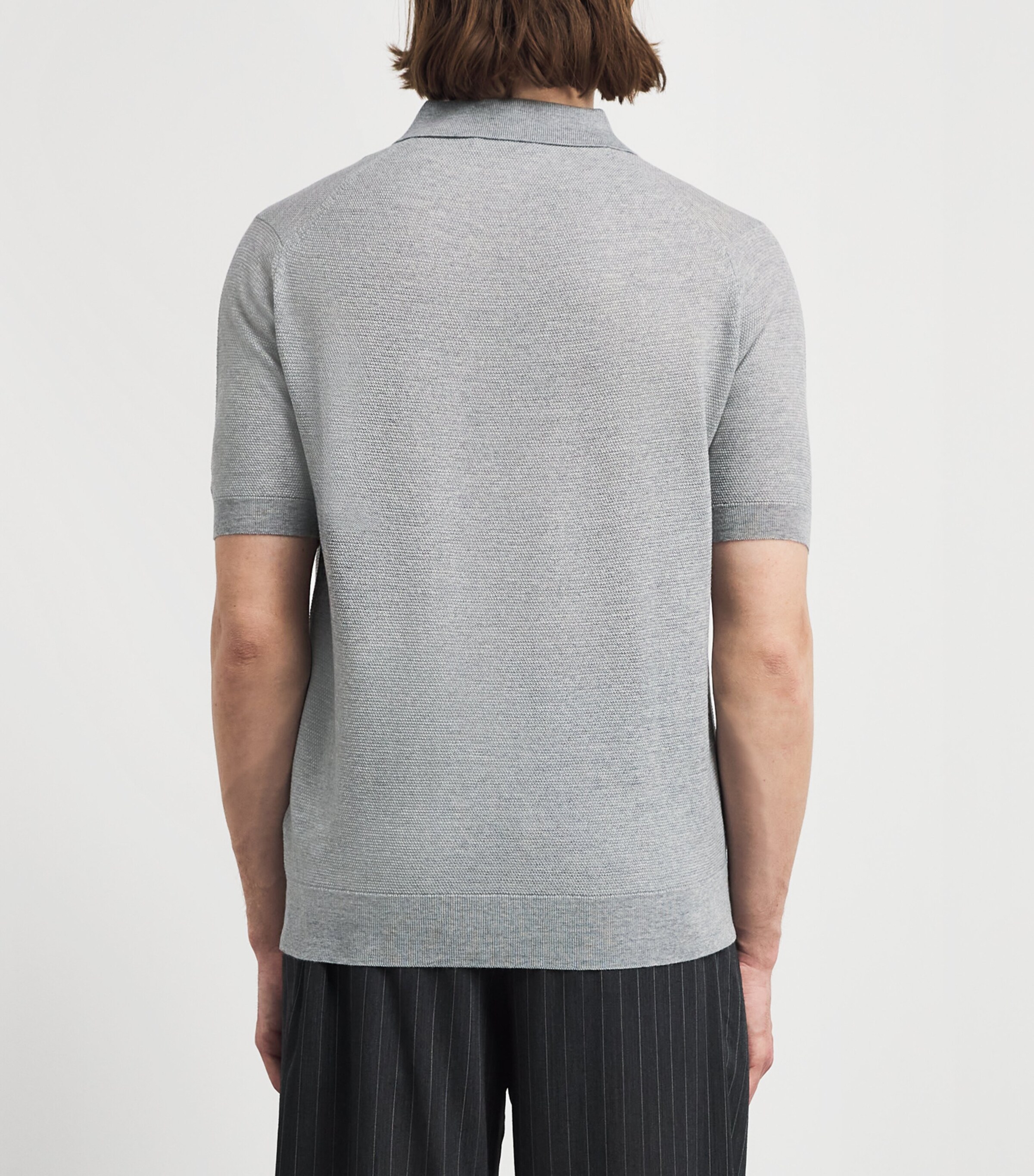 John Smedley Mens Merino Wool Textured Polo Shirt Nimbus Image 5
