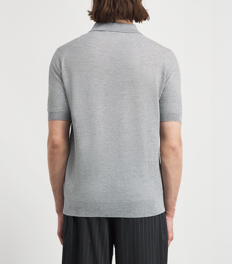 John Smedley Mens Merino Wool Textured Polo Shirt Nimbus Image 5
