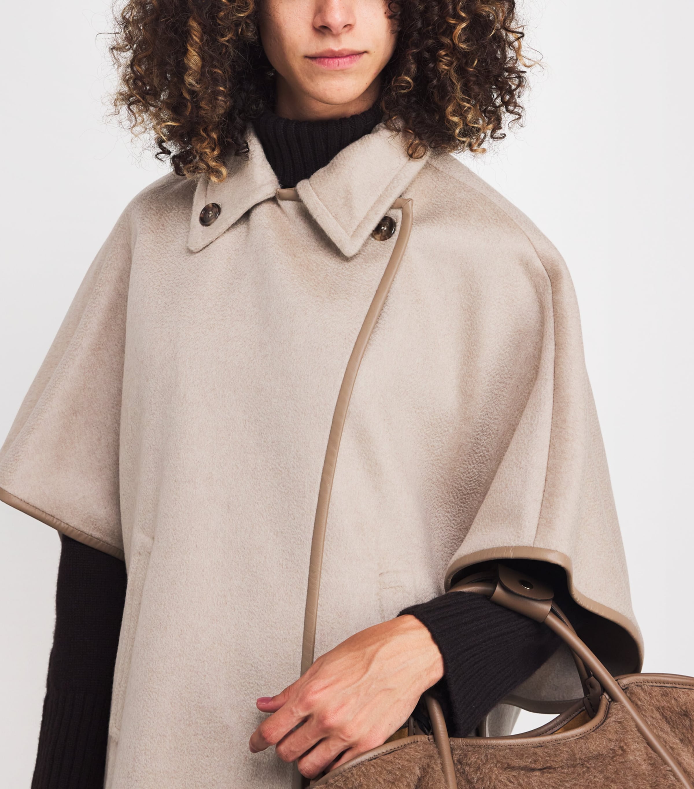 Cashmere Collar Cape BEIGE Image 6