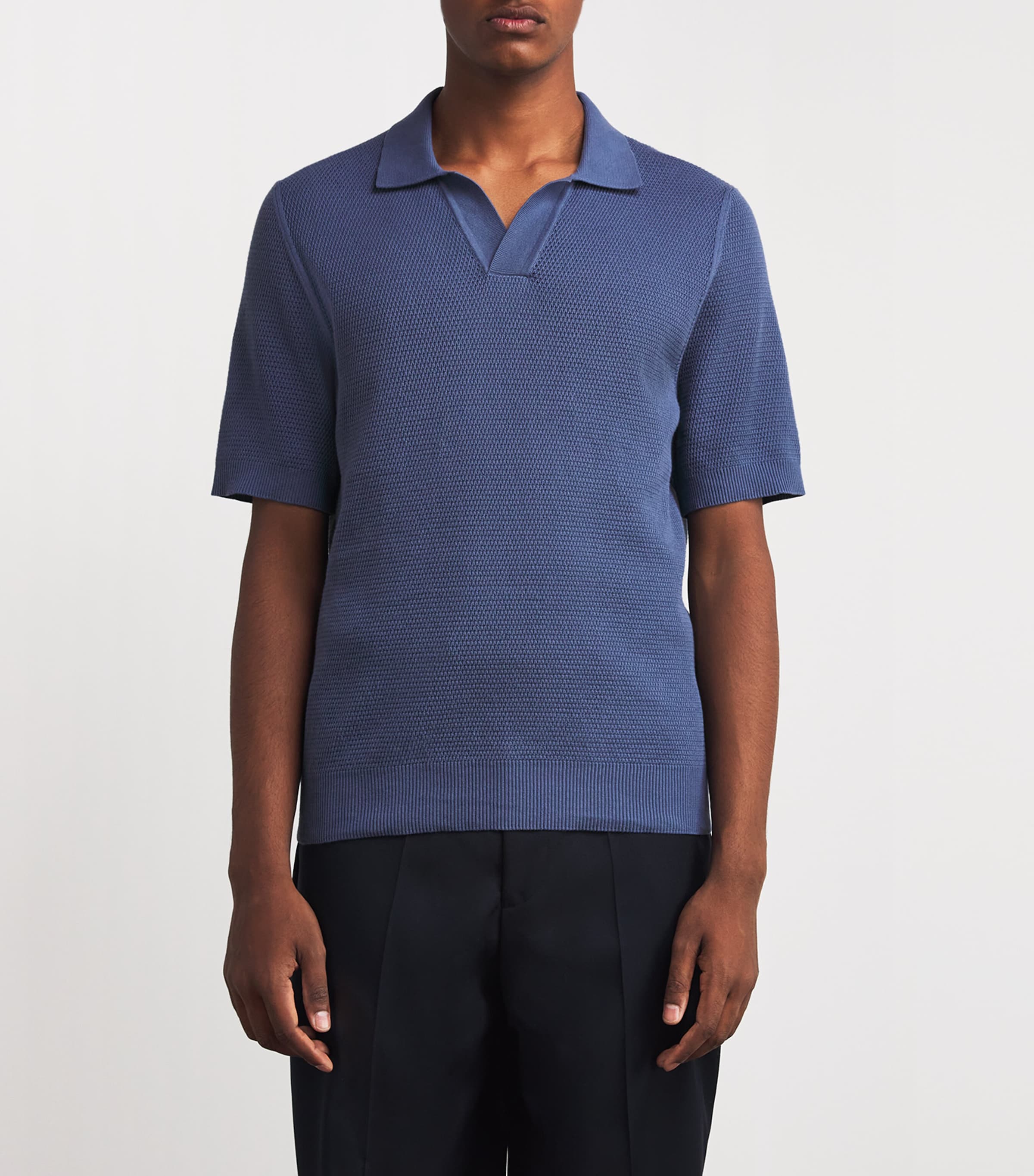 Cotton Knit Polo Shirt BUWC-SOFT DENIM Image 3