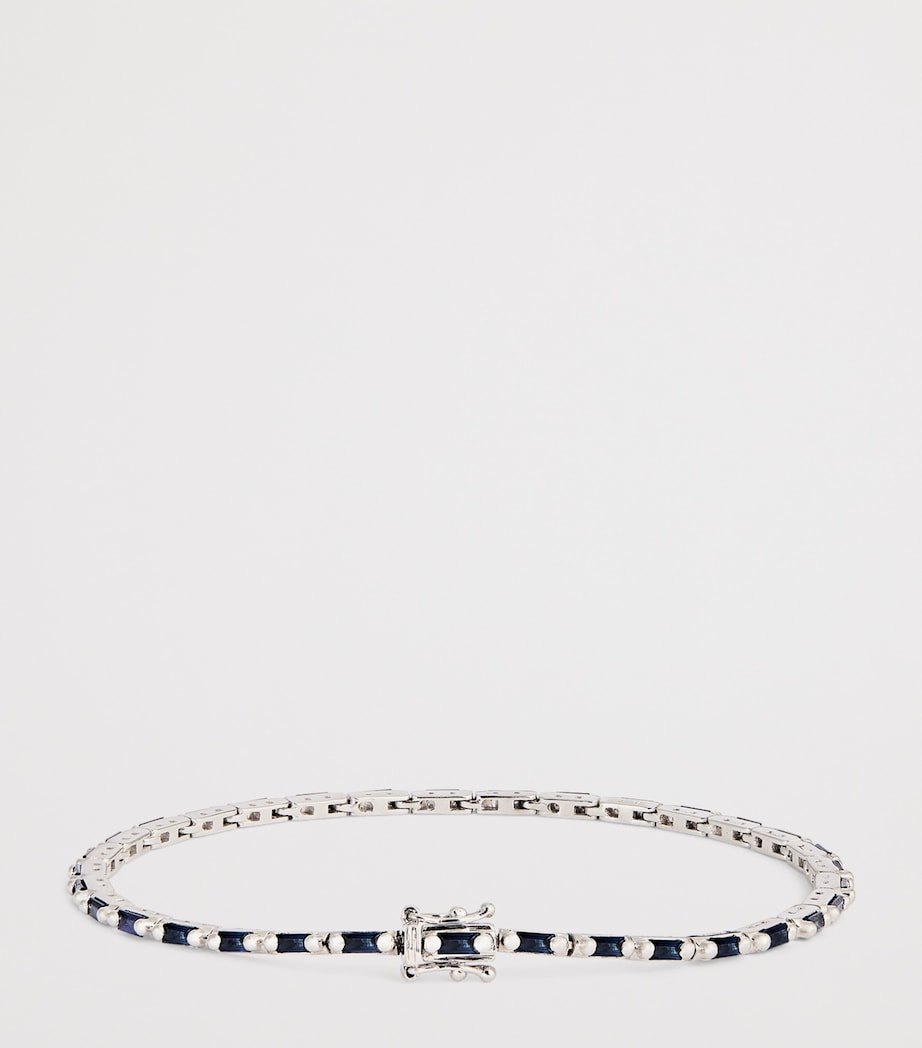 White Gold and Sapphire Bold Linear Tennis Bracelet 18K YG/DB Image 3