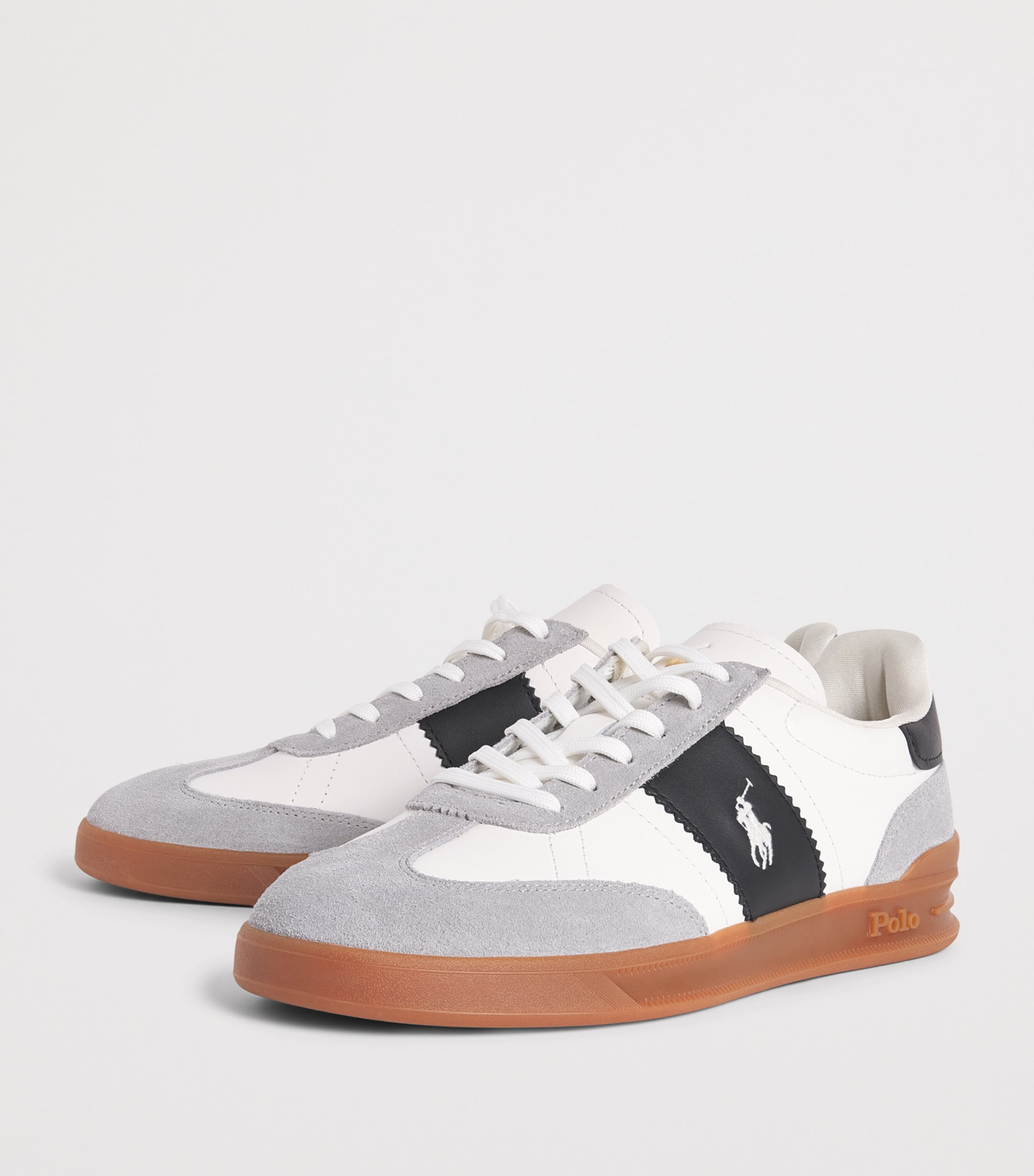 Polo Ralph Lauren Leather-Blend Heritage Court Sneakers White/black/sft Grey Image 3