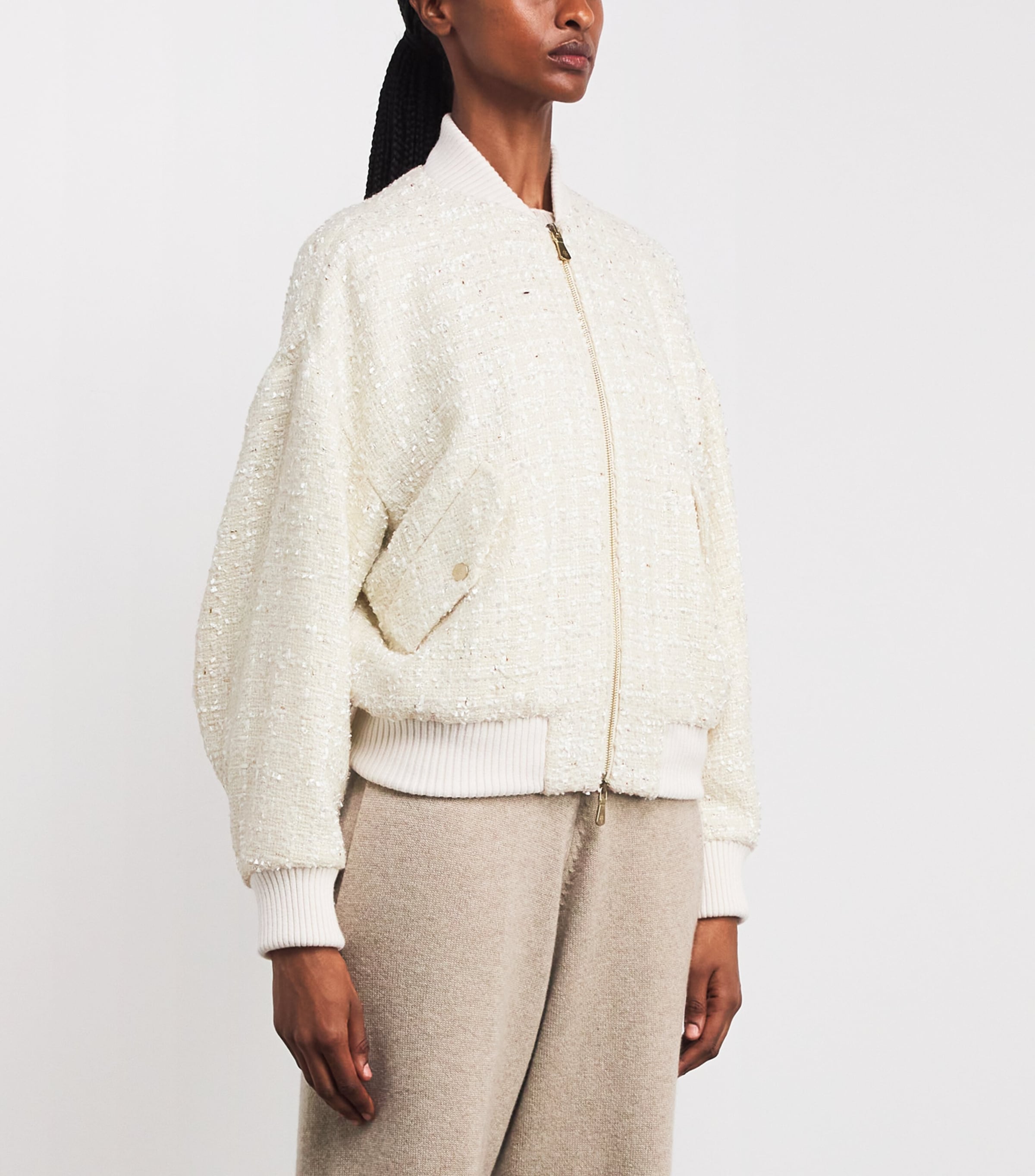 Wool-Blend Tweed Bomber Jacket BIANCO Image 3