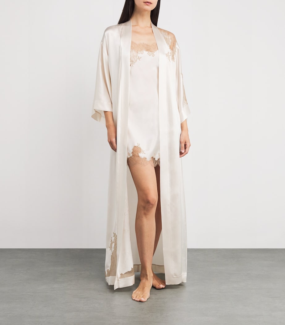 Silk Lace-Trim Short Slip Dress NACRE/VISON Image 2
