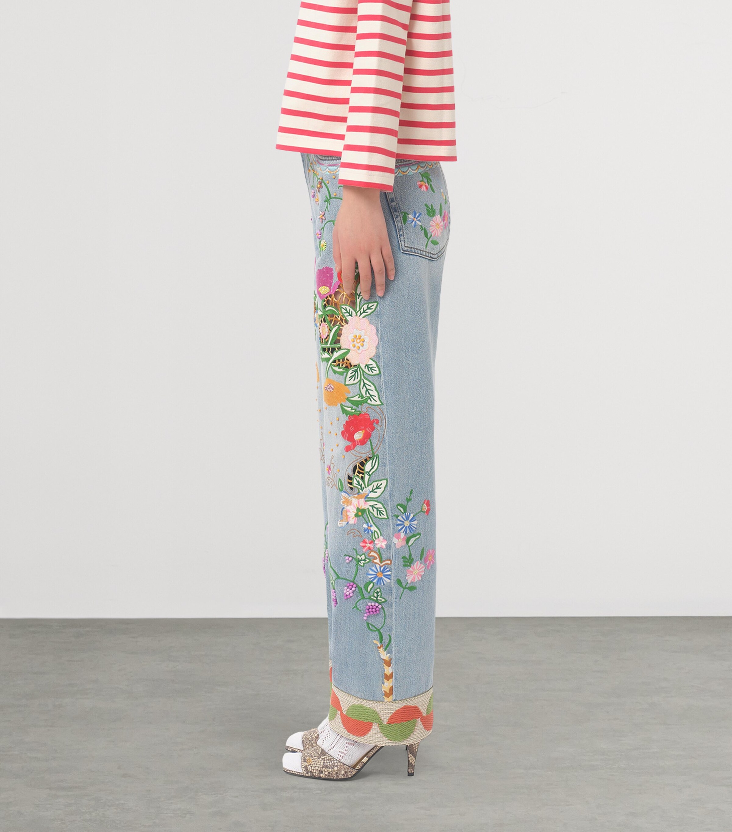 Valentino Womens Floral-Embroidered Jeans Image 3