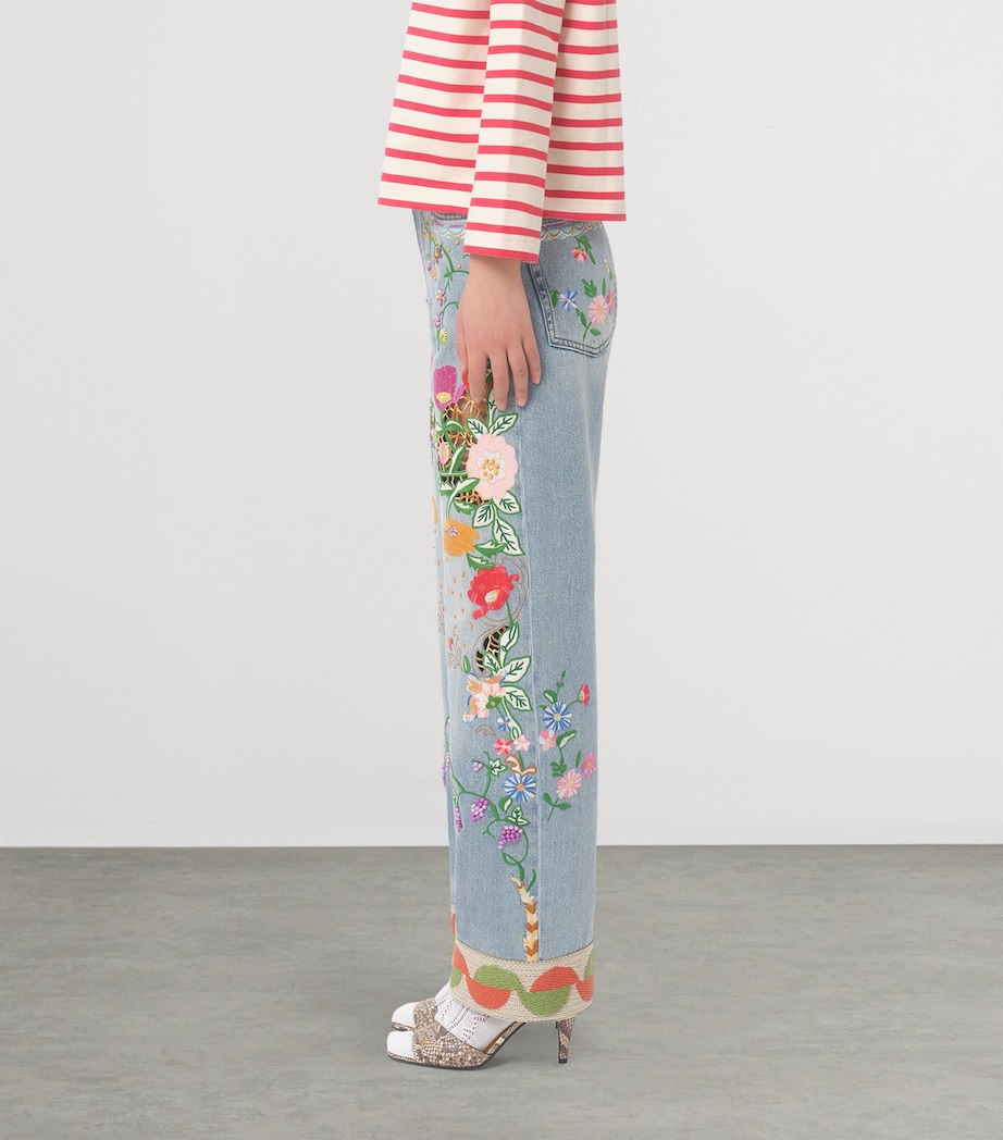Valentino Womens Floral-Embroidered Jeans Image 3