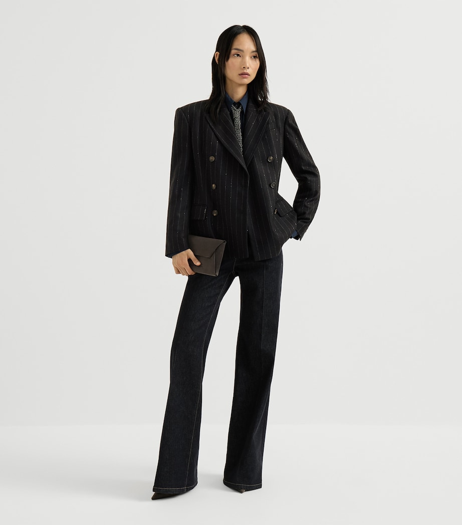 Brunello Cucinelli Womens Virgin Wool-Blend Sequin Pinstripe Blazer Image 5