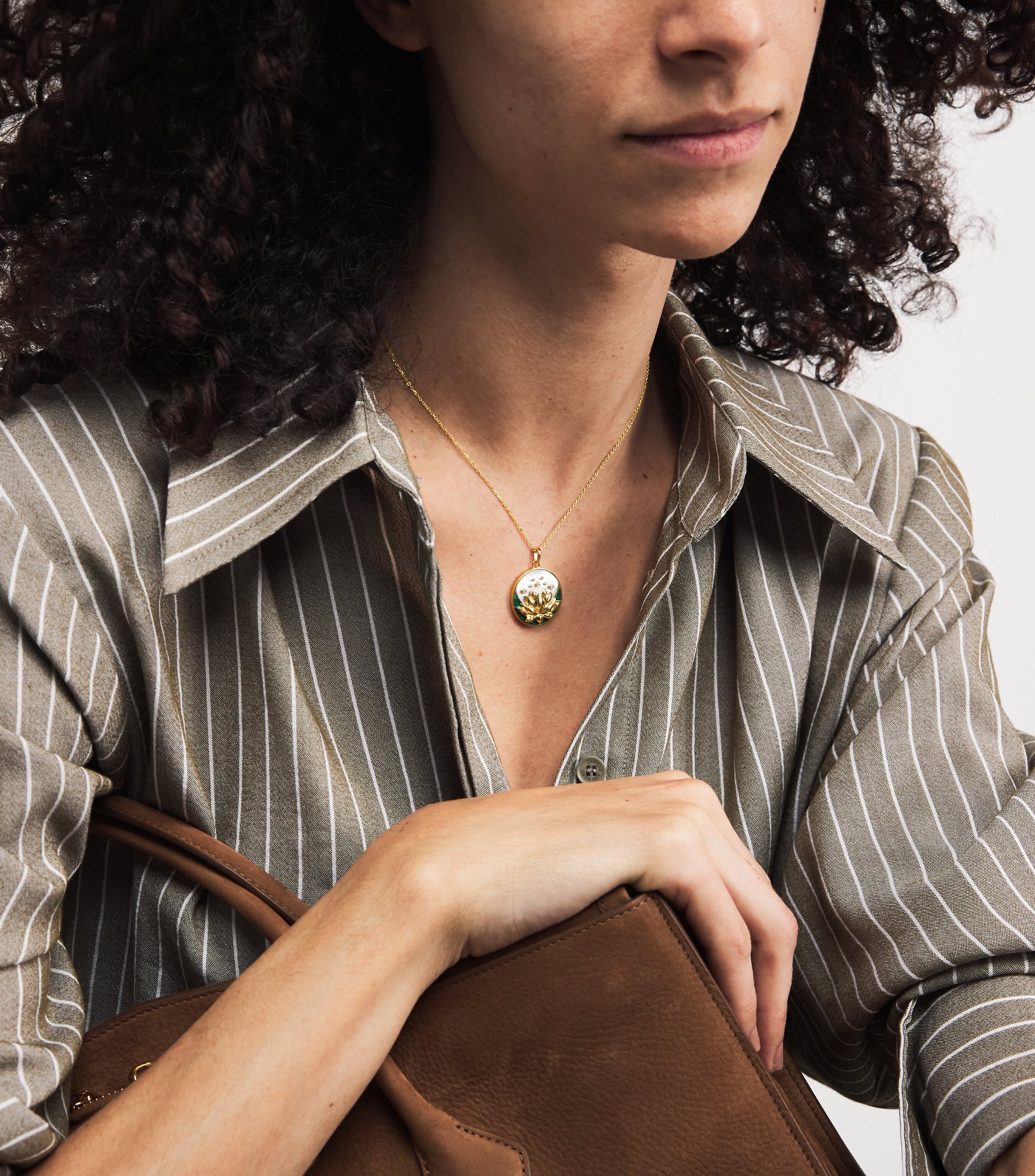 Yellow Gold, Diamond, Malachite and Pearl N*93 Lotus Moon Necklace YELLOW GOLD Image 2