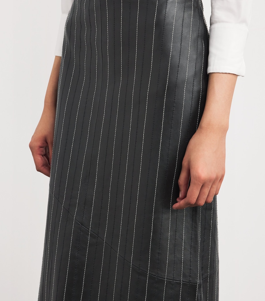 Leather Pinstripe Midi Skirt 9465 BLACK/IVORY Image 6