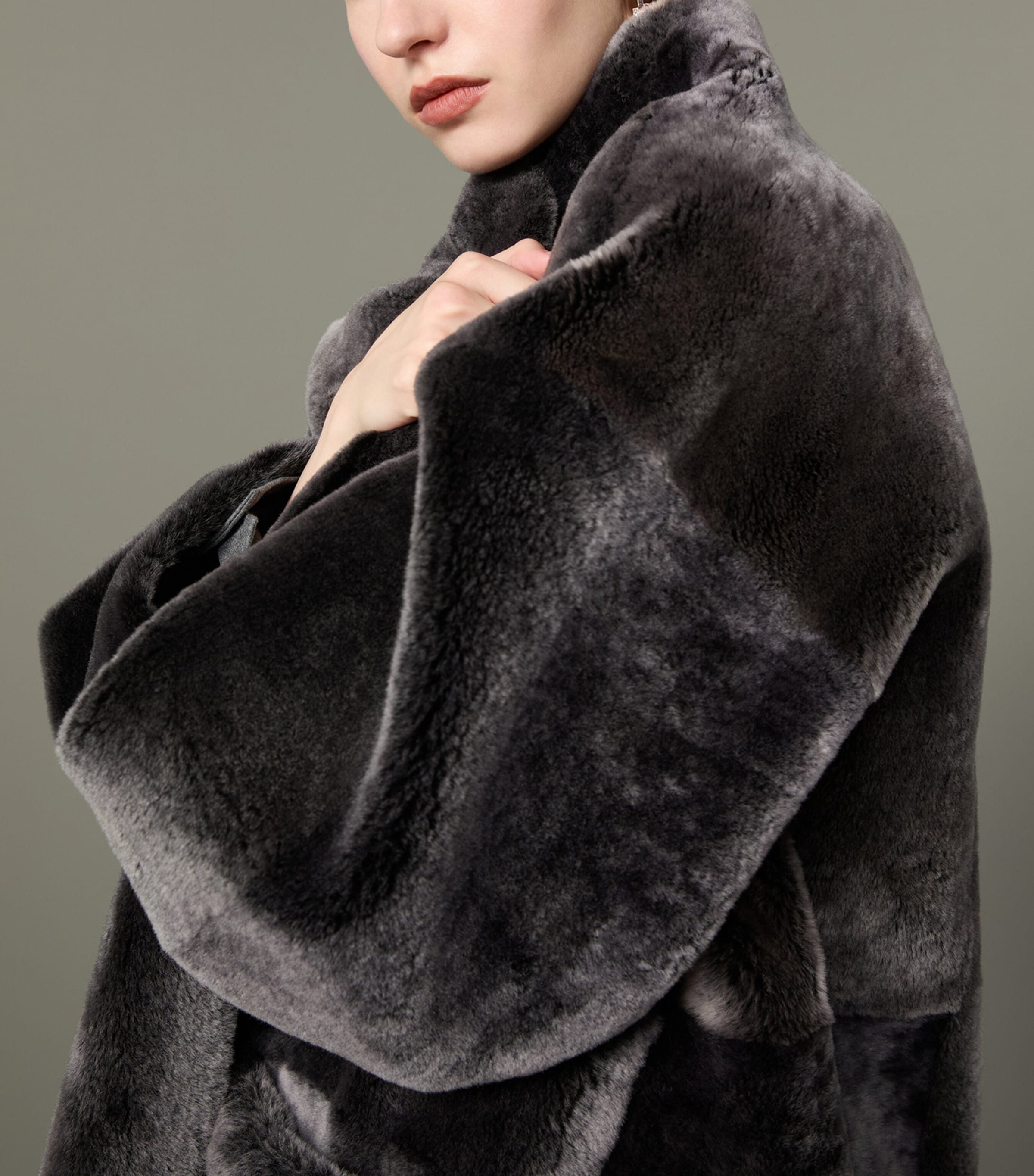 Max Mara Womens Shearling Reversible Coat Medium Grey Image 6