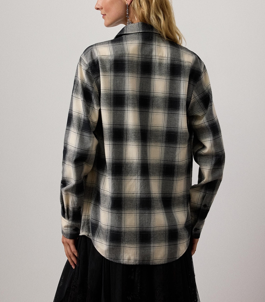Cotton-Cashmere Embroidered Check Leeann Shirt BLACK/CREAM Image 3