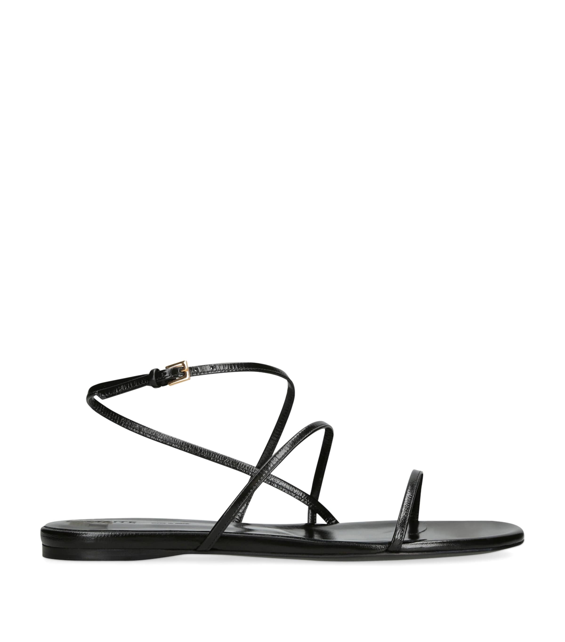 Shop Khaite Leather Loop Flat Sandals In Black
