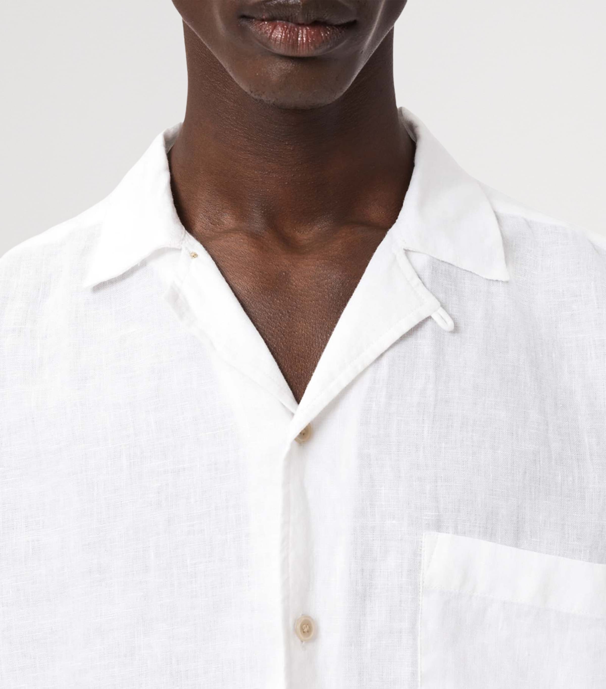 AllSaints Mens Linen Embroidered Tri Shirt Ecru Image 6
