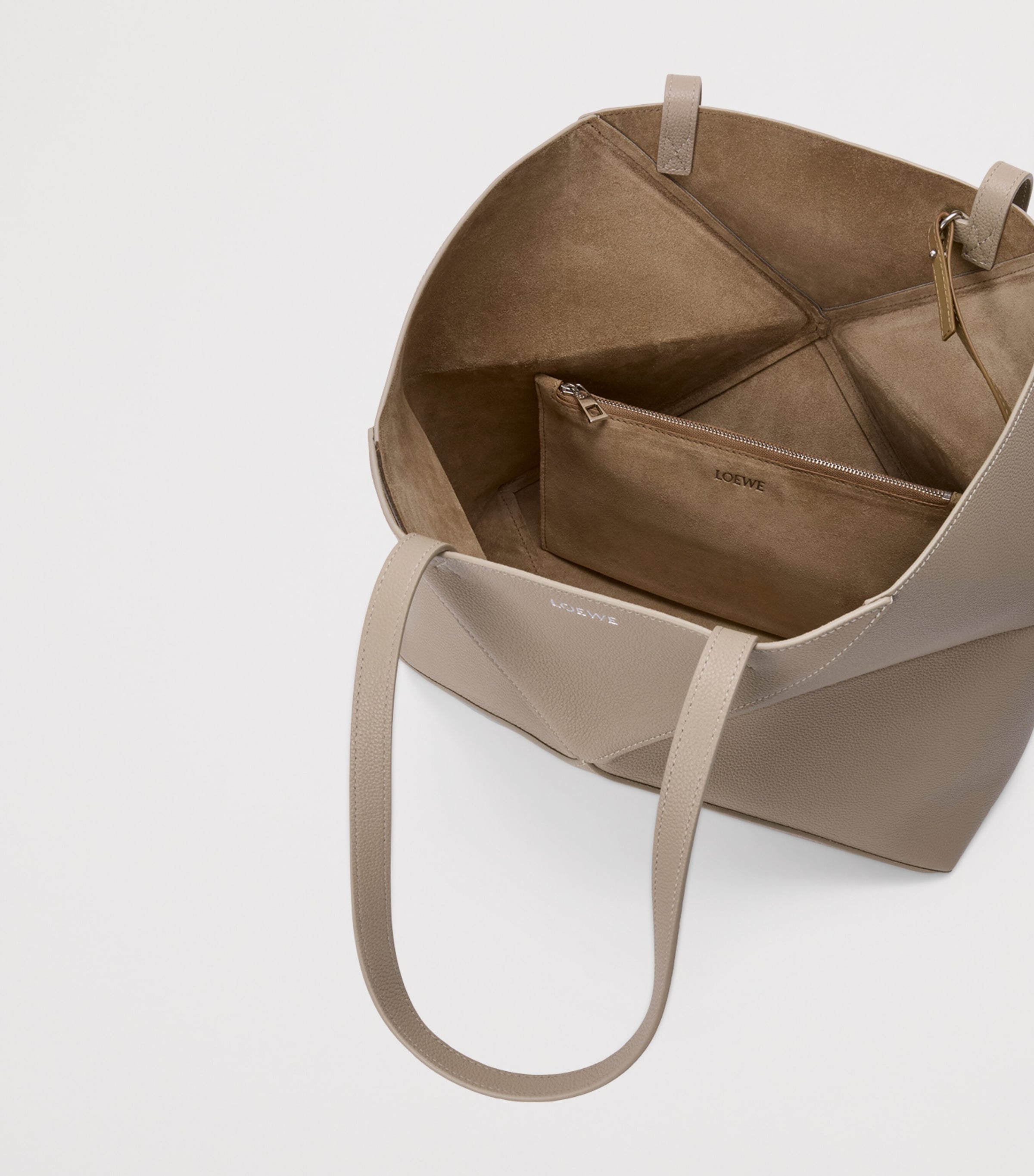 Medium Leather Puzzle Fold Tote Bag CLAY Image 5