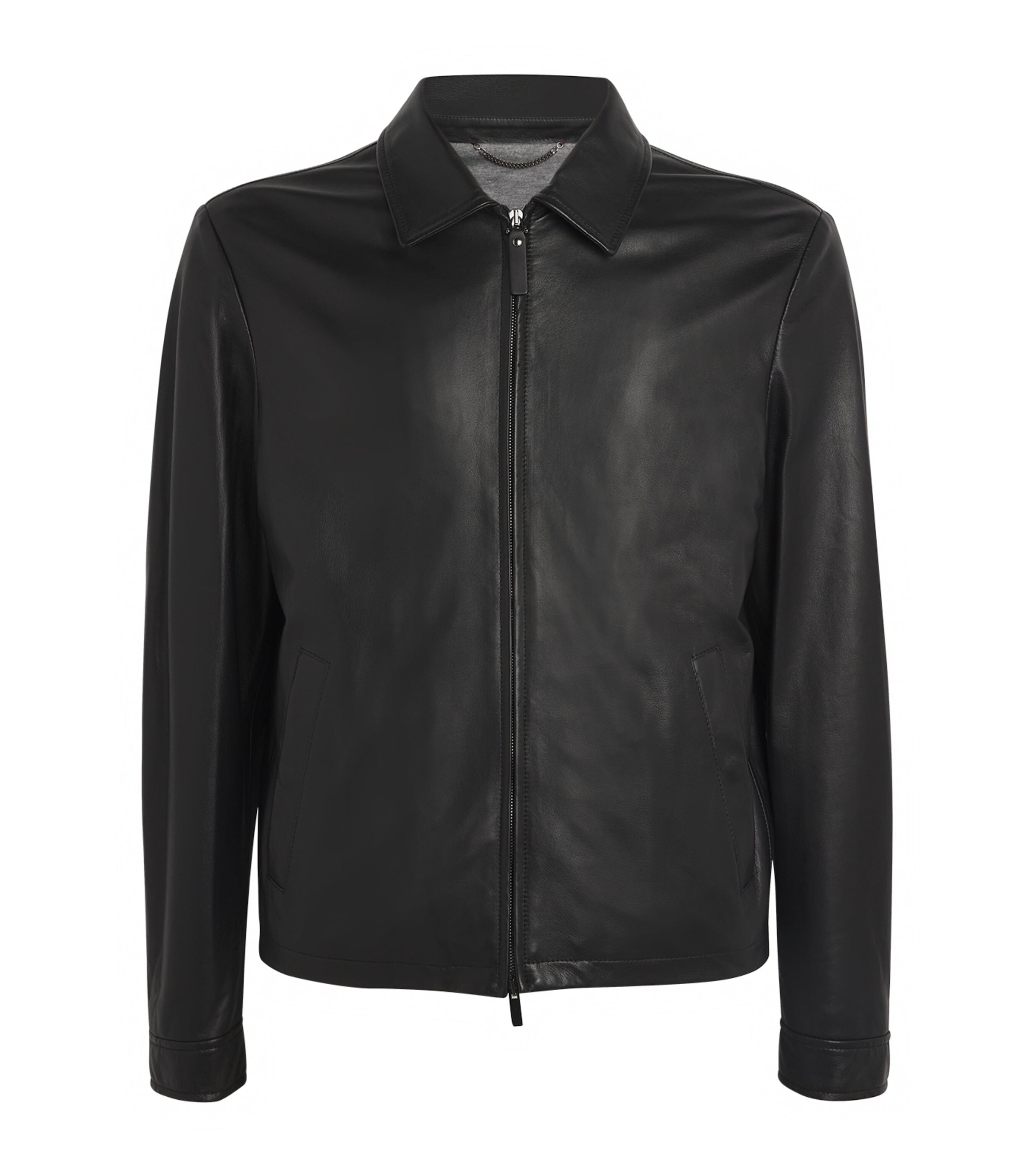 Canali Lambskin Collared Jacket In Black