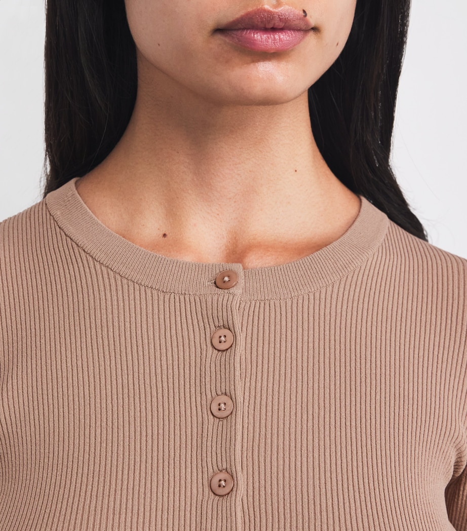 Rib-Knit Cropped Cardigan MARRON GLACE' Image 6