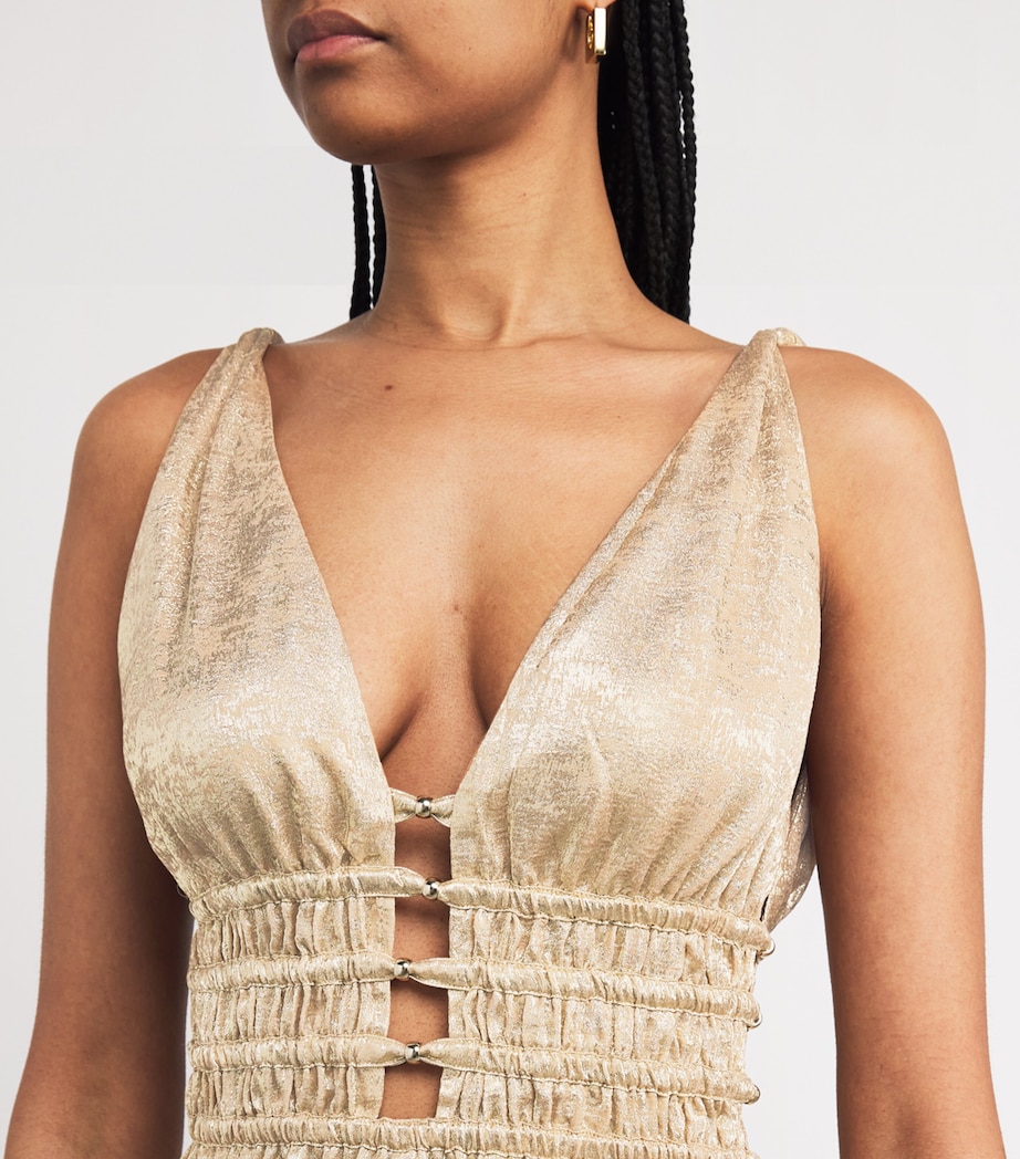 Lamé Shirred Midi Dress GOLD Image 4