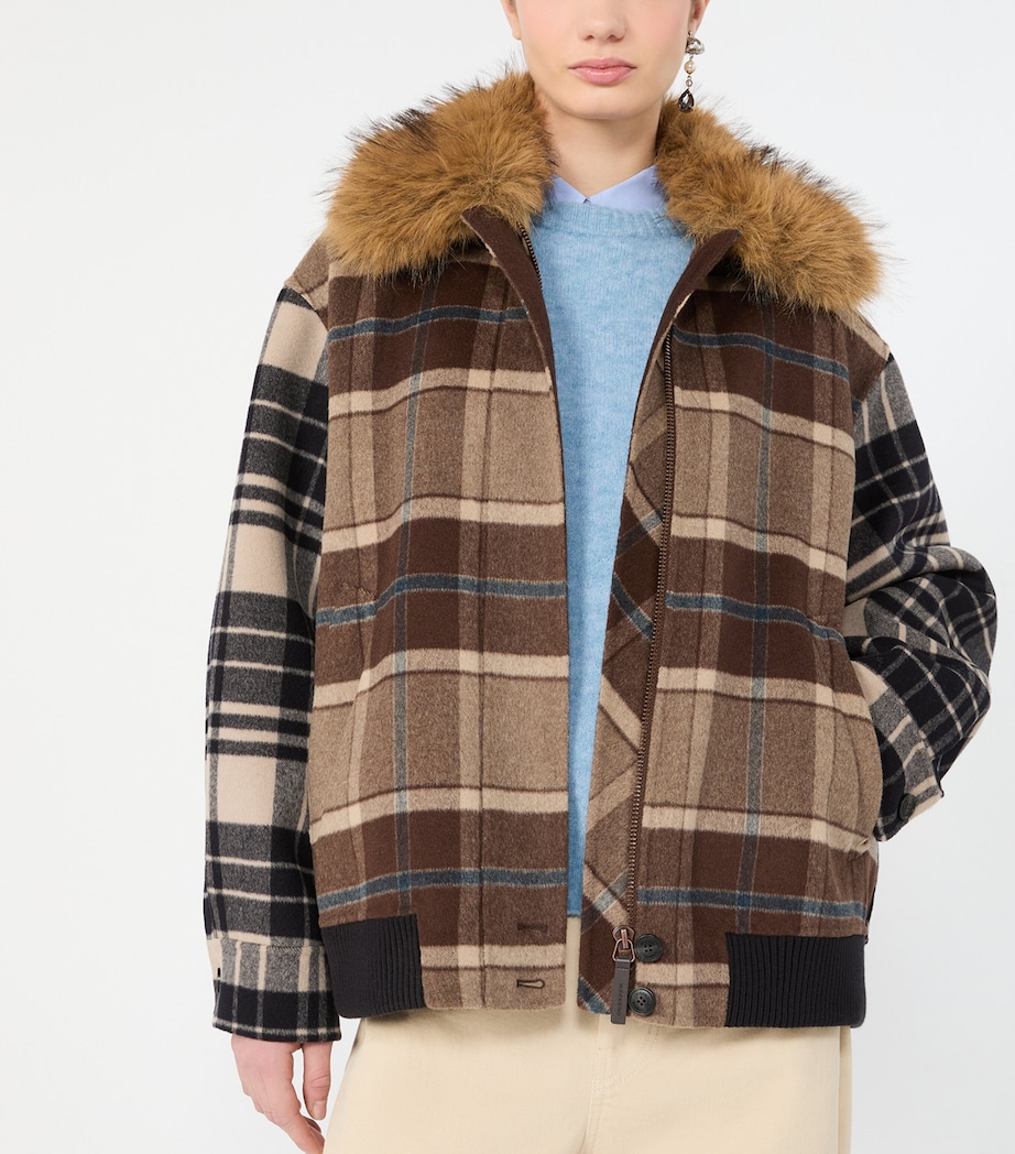 Weekend Max Mara Womens Virgin Wool Check Jacket Brown Image 5