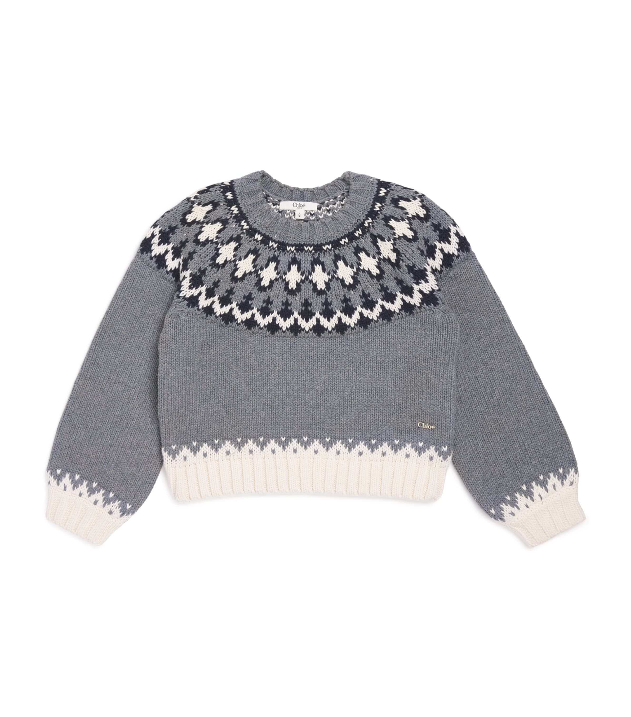 Chloé Cotton-wool Fair Isle Sweater In Gray