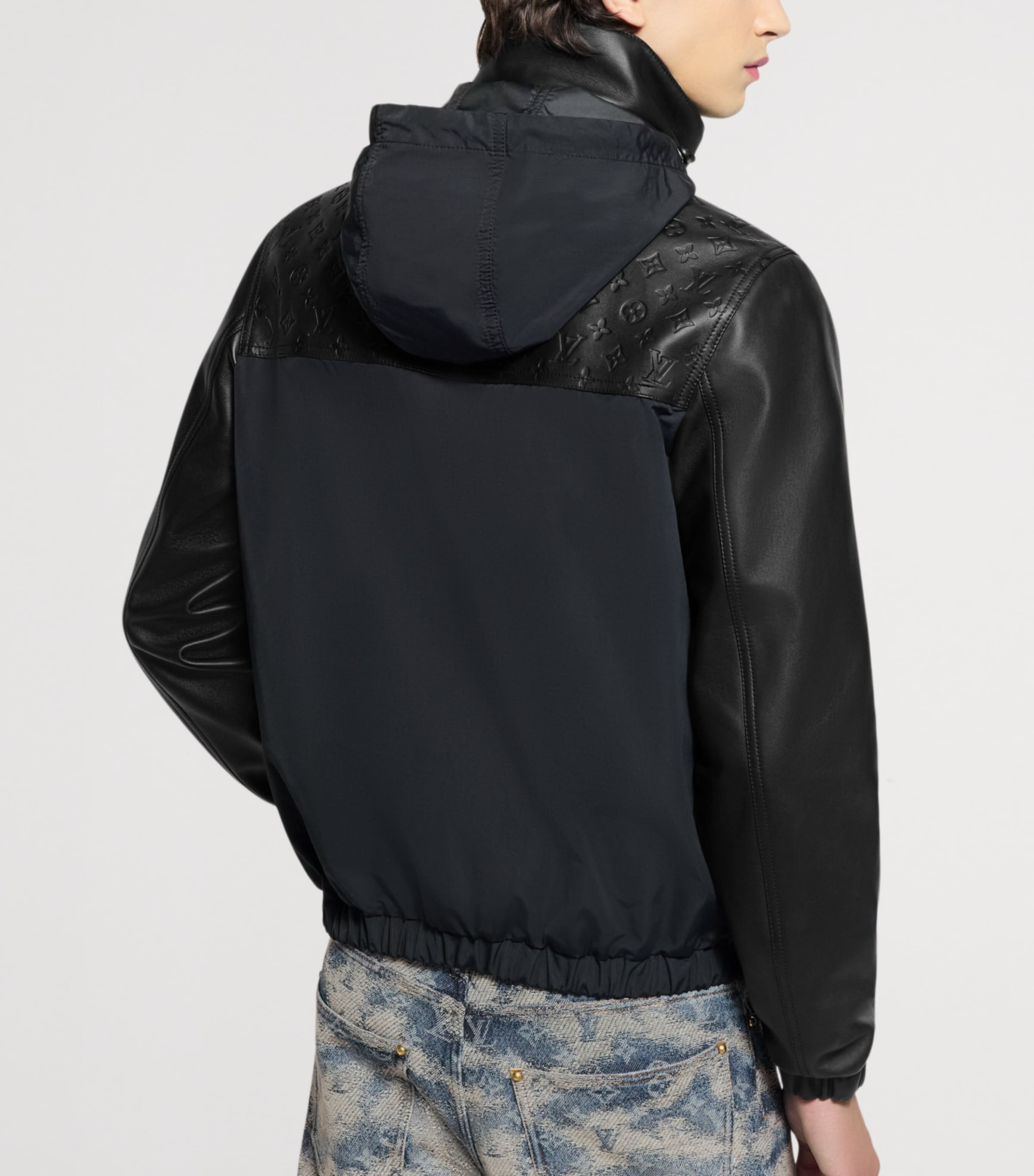 Leather WindbreakerJacket BLACK Image 3