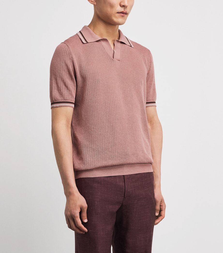 Isaia Mens Silk-Linen Open-Collar Polo Shirt Image 4